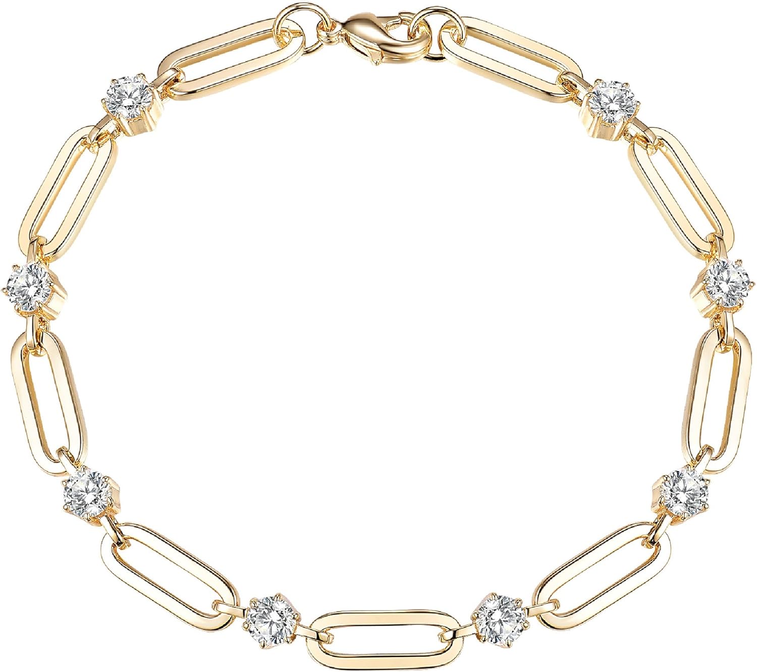 shinelab Paperclip Bracelet for Women Couple Bracelets with CZ Chain Strand Jewelry Gift for Girls