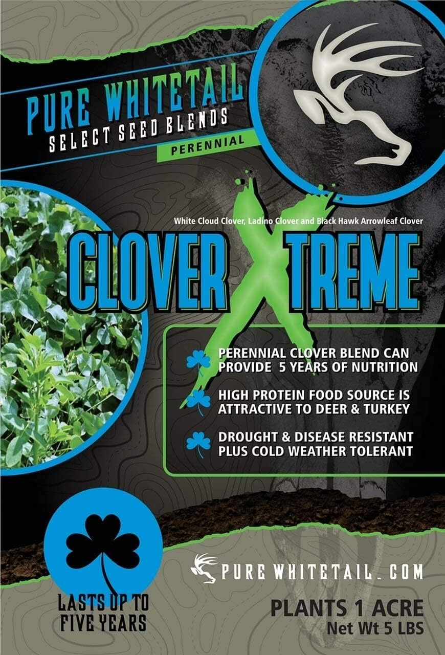 Pure Whitetail Clover Xtreme | Select Seed Blends | Whitetail Deer & Turkey Perennial Clover Seed Blend | Clover Food Plot Seeds for Deer | Plants 1 Acre | 5 lb Bag