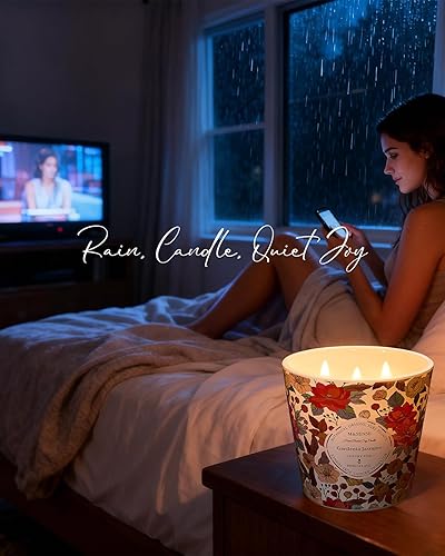 Miniatura 7 de M&SENSE Vela Perfumada de Gardenia y Jazmín, 28.2oz Velas Grandes de Cera de Soja Natural de 3 Mechas, Duraderas de Combustión Limpia y Lenta Sin