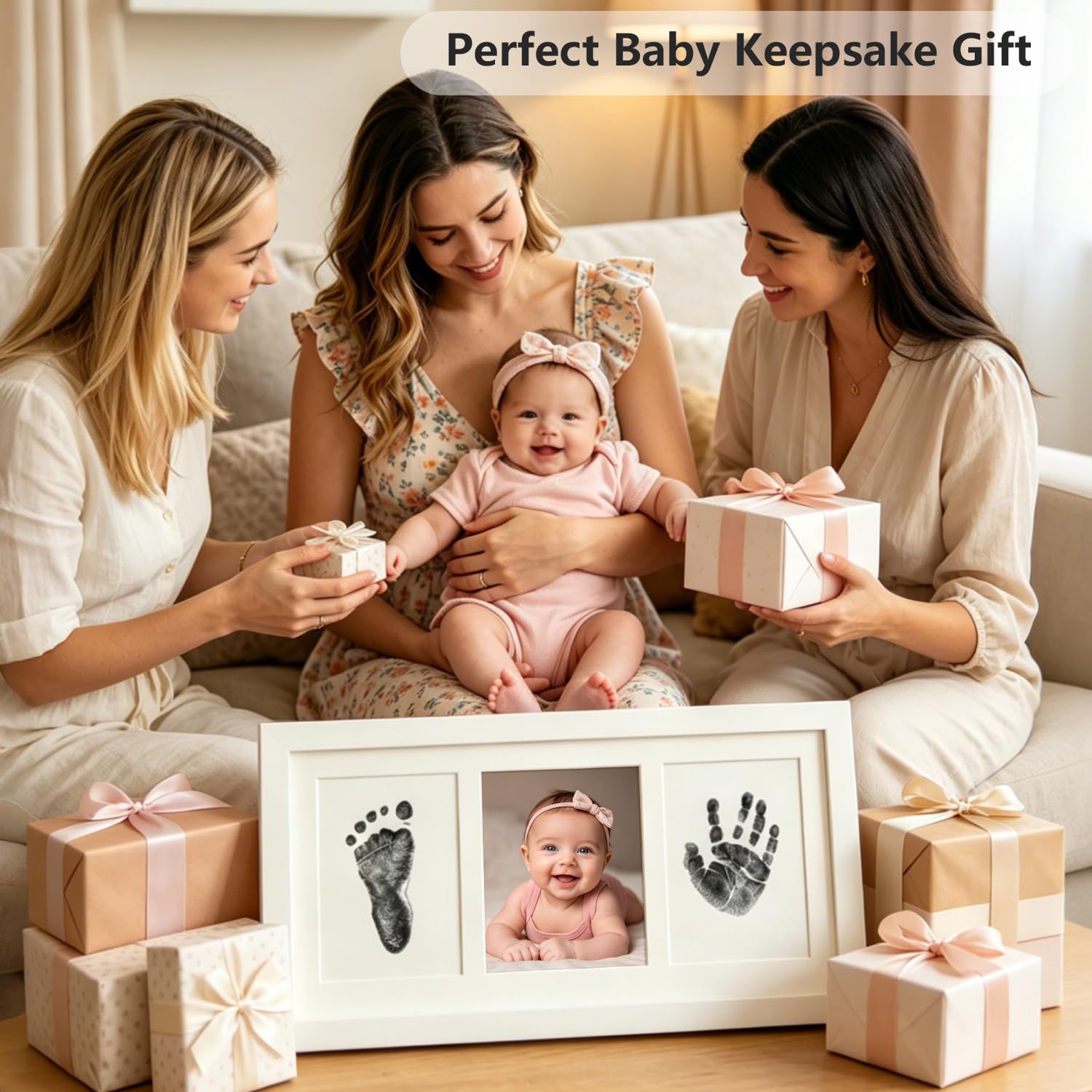 Baby Handprint and Footprint Kit per foto con cornice per bambino con tampone di inchiostro 100% Clean-Touch per neonato, regalo perfetto per neonati