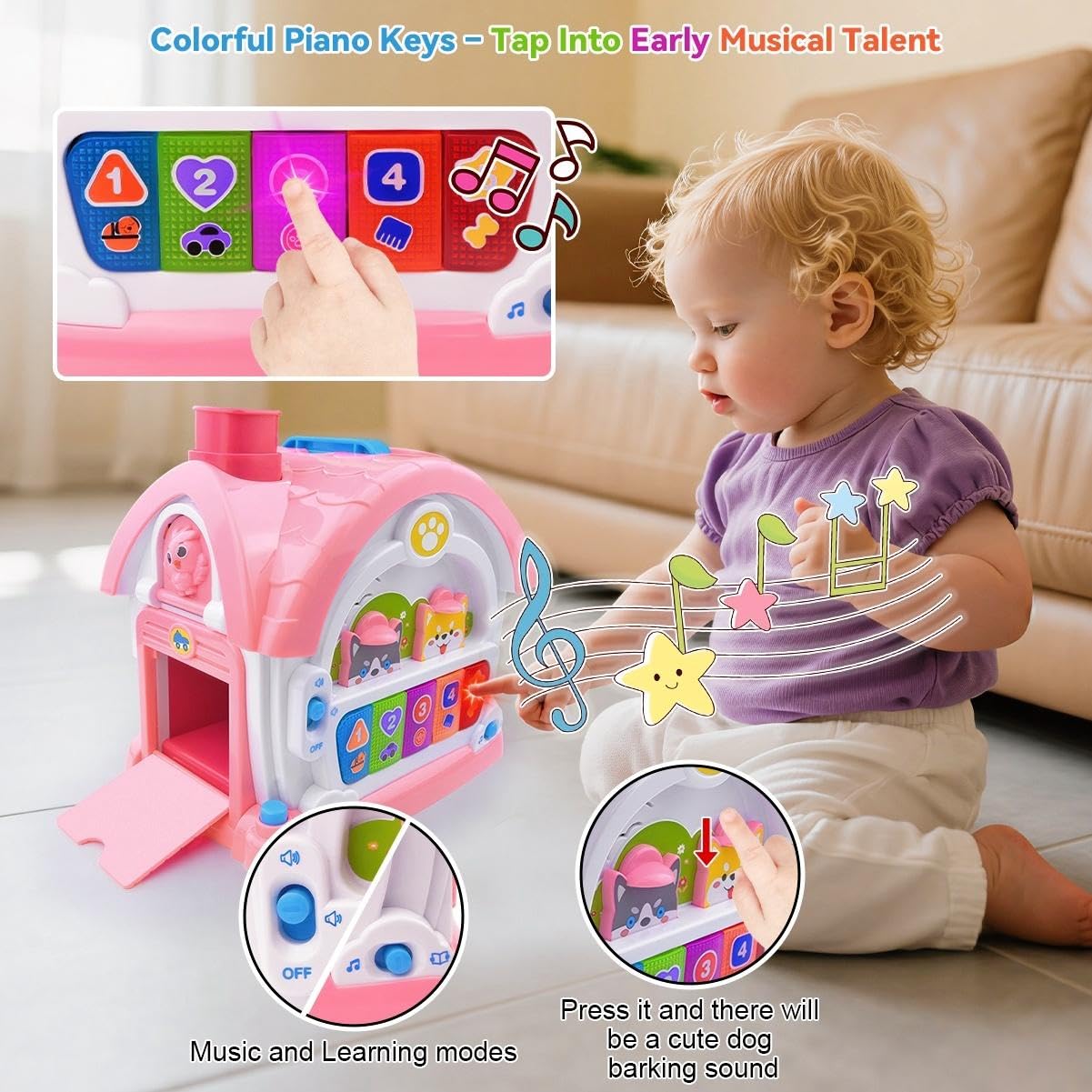 Giocattoli per bambini Montessori per bambine di 1+ anni, regalo ideale per il primo compleanno per ragazze di età 1 2 3, 9 in 1 attività musicale giocattoli per la casa con luci, suoni