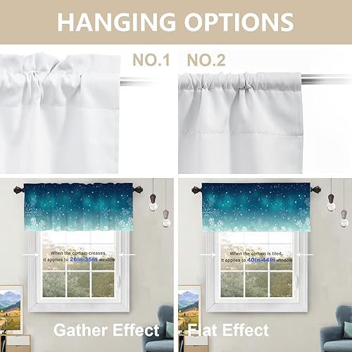 Miniatura 4 de Cenefas de cocina de copos de nieve de invierno para ventanas, cenefas opacas de copos de nieve de Navidad azul turquesa, cortinas de poliéster
