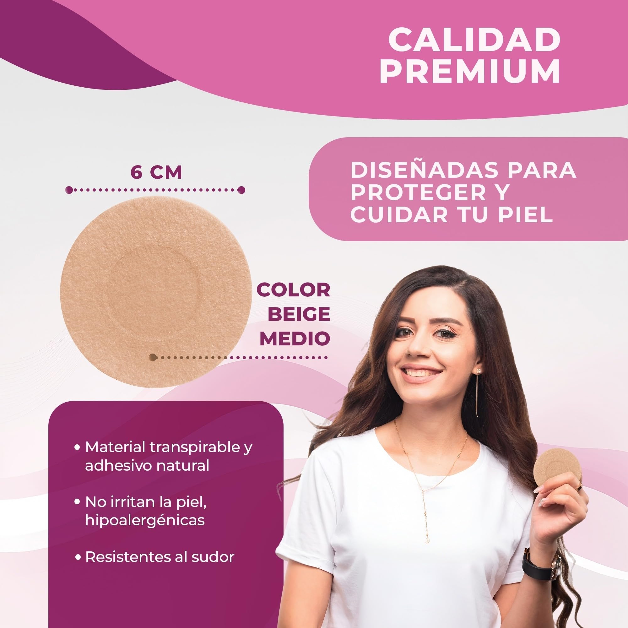 Pezoneras Adhesivas Invisibles 6cm Ø Fijación Extra Natural Resistente al Sudor