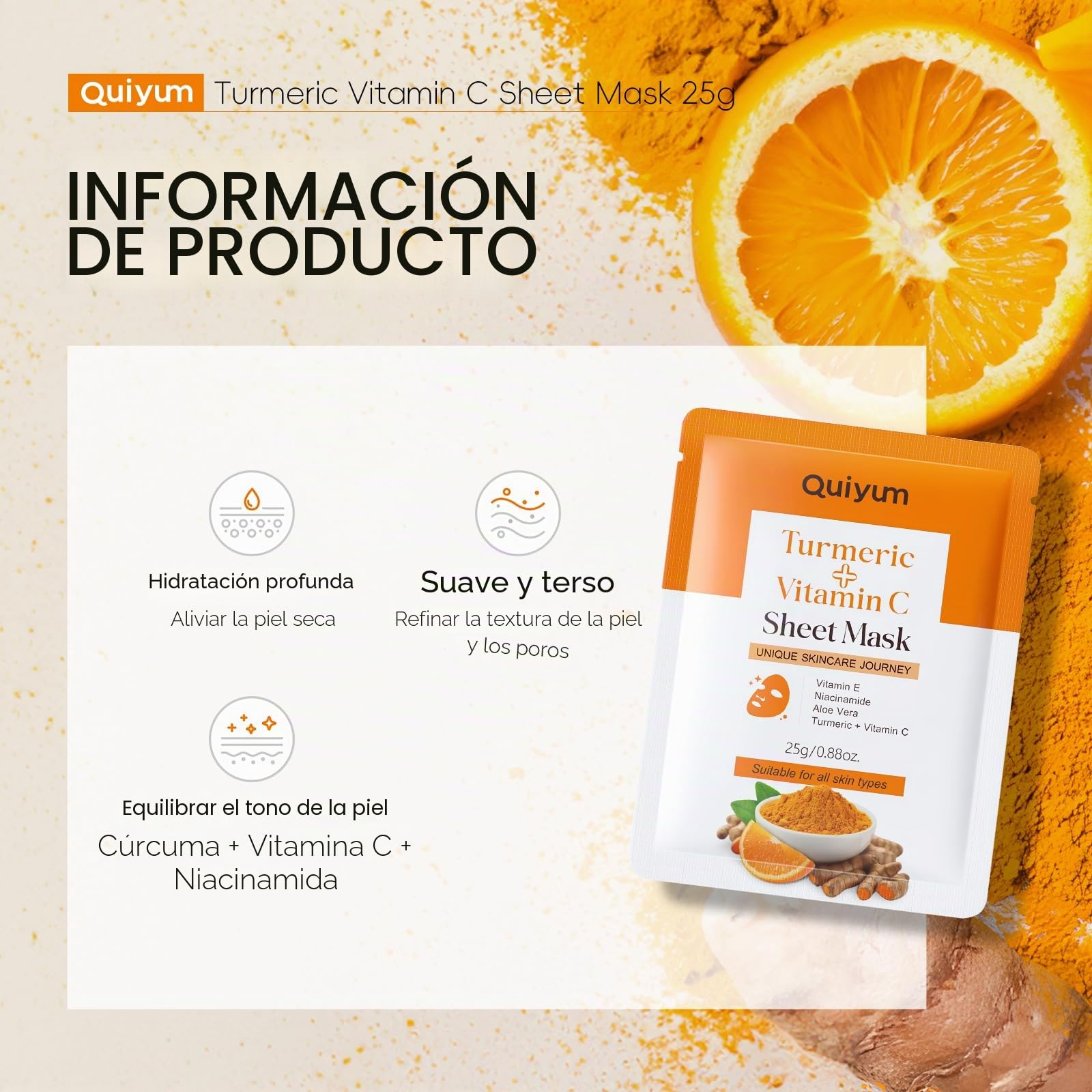 QUIYUM Set Cuidado Facial con Cúrcuma y Vitamina C, Kit de Regalo Skincare | para Mujer, Hidratante, Control de Grasa e Iluminador para Todo Tipo de Piel