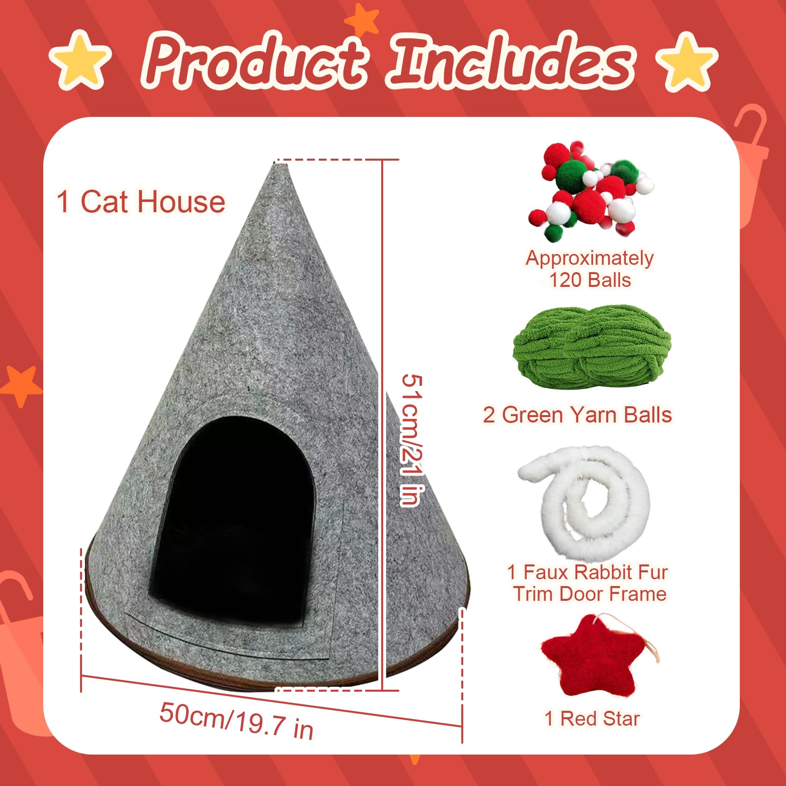DIY Christmas Tree Cat Bed with Materials,Christmas Pet Tree House Package, DIY Felt Xmas Cave - Image 3