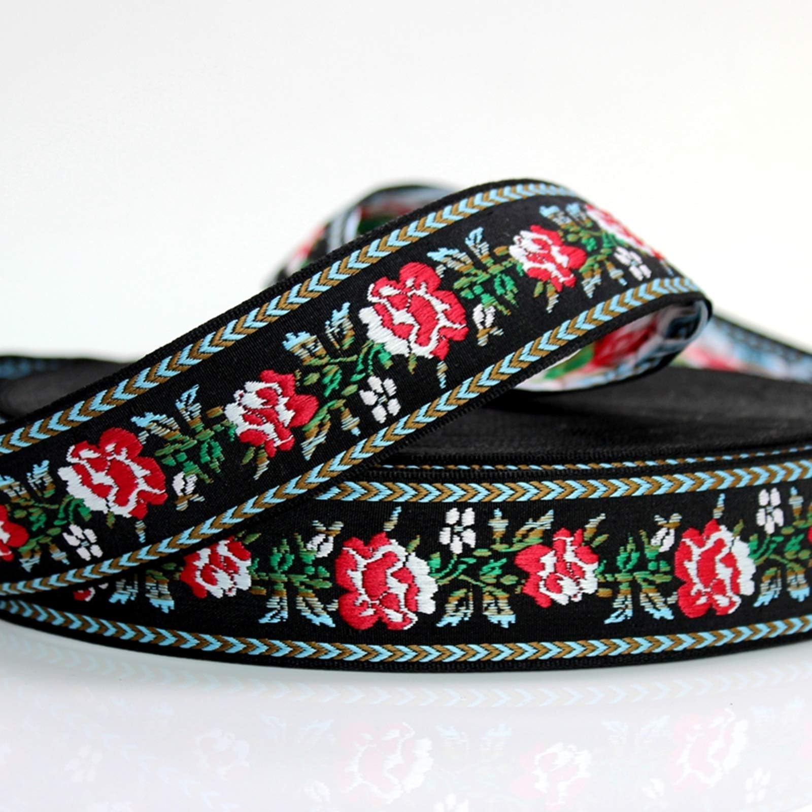 IDONGCAI Roses Jacquard Ribbon Vintage Ethnic Embroidery Lace Trim for Clothing 1.25" Wide 5Yards/Lot (2)