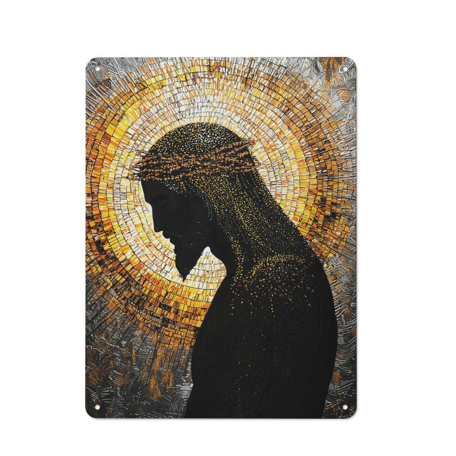 Junmoney Jesus Christ Mosaic Art Rustic Metal Sign 40X30cm For Lounge Or Reading Corner, For Reading Corner Decorators