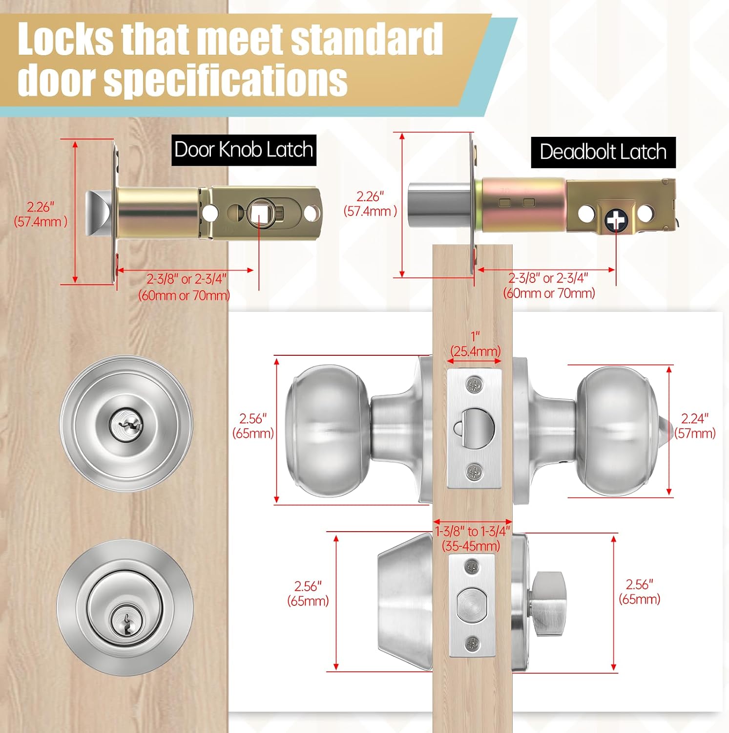 Keyed Alike Exterior Door Knob and Deadbolt Set, 3 Sets Entry Door Knob and Single Cylinder Deadbolt Combo Set with Locks and Keys, Security for Entrance and Front Doors, Silver