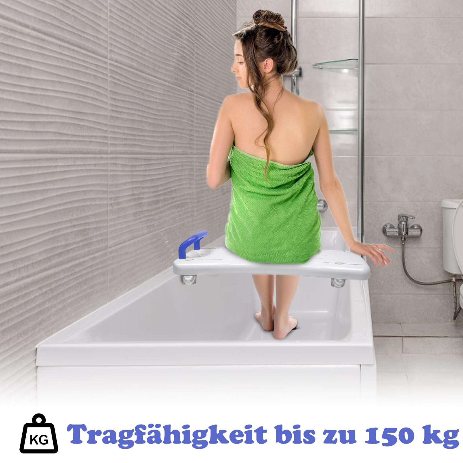 Siège de baignoire, planche de bain avec porte-savon et poignée de baignoire, pour adultes et personnes âgées, poignée bleue