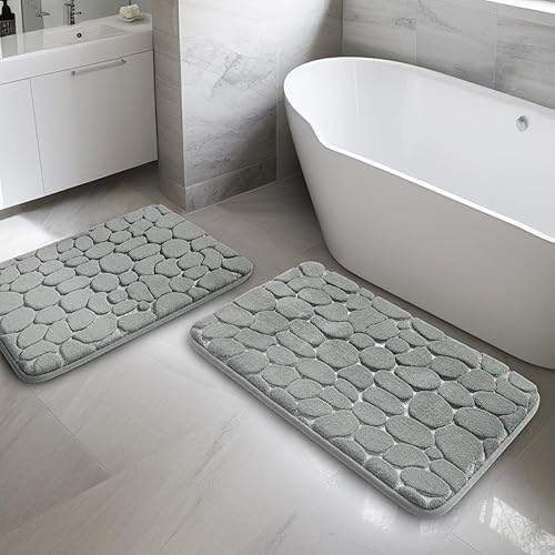 Miniatura 7 de YIHOUSE Juego de 2 tapetes de baño de espuma viscoelástica, color gris claro, antideslizantes, absorbentes de agua, lavables, para fregadero,