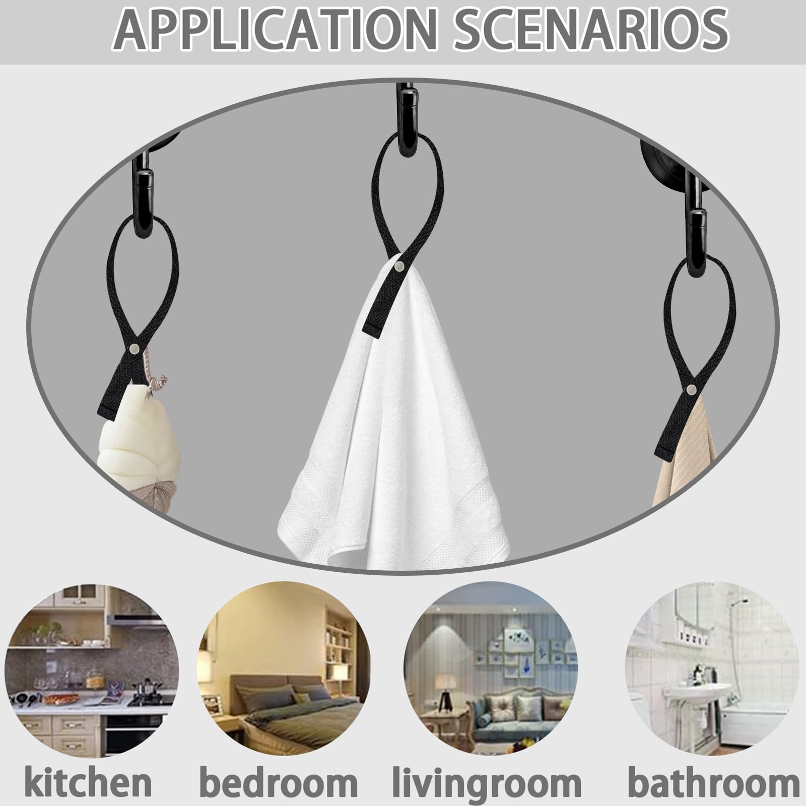 16 Pezzi Ganci per Tessuti Senza Cuciture Appendi Strofinacci Cucina 15 * 1.2cm con Chiusura a Bottone Ganci per Asciugamani Clip Per Asciugamani,Bagno,Stracci,Decorazione,Campeggio(Nero)
