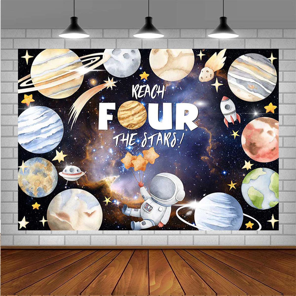 Astronaut Space Theme Birthday Banner - 15 Card Party Decoration With Cotton Rope For Kids Birthday Decor