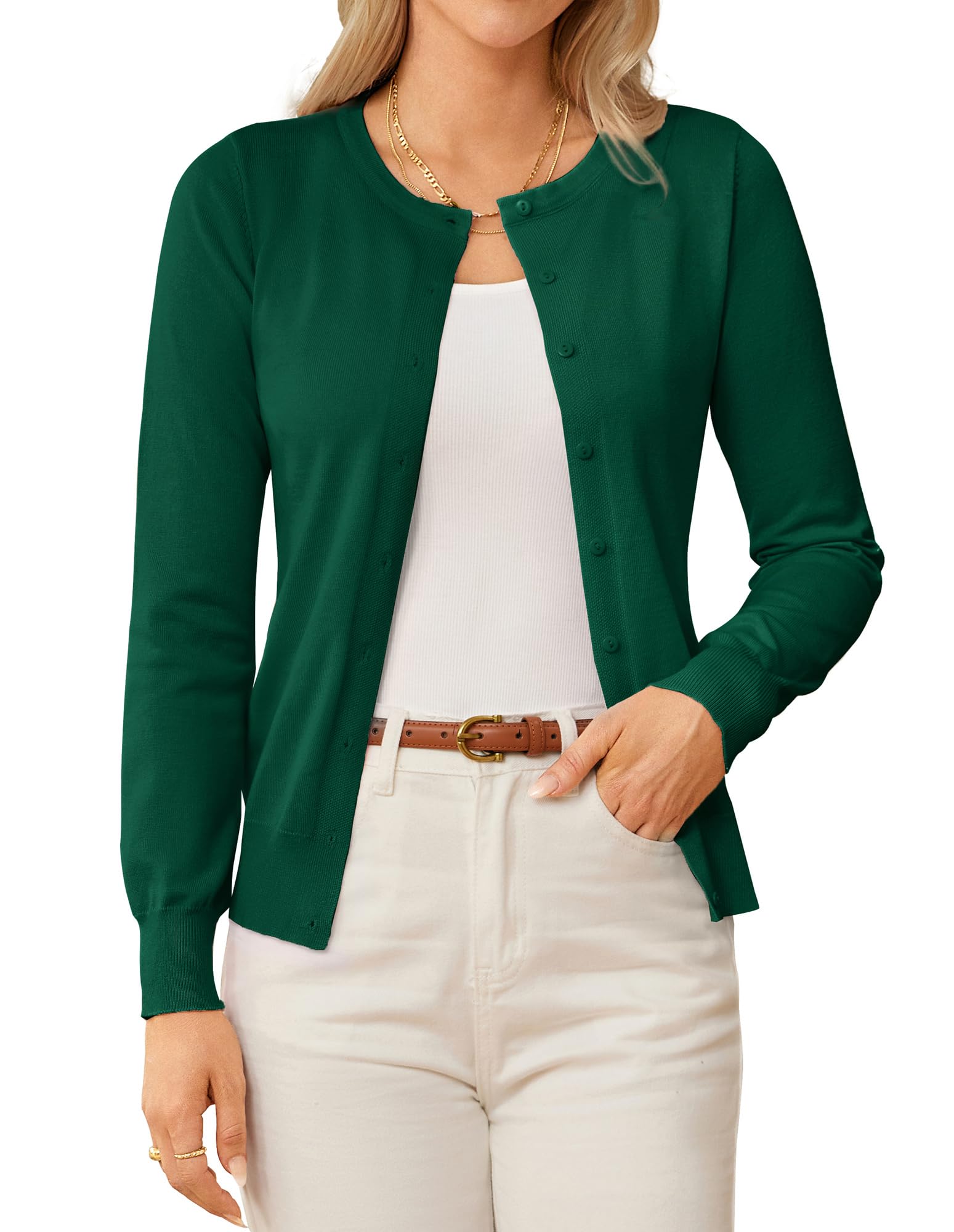 grace karin Womens Long Sleeve Knit Cardigan Sweaters Casual Dressy Open Front Button Down Cardigans Spring Outfits, Dark Green, X-Large-picture-38