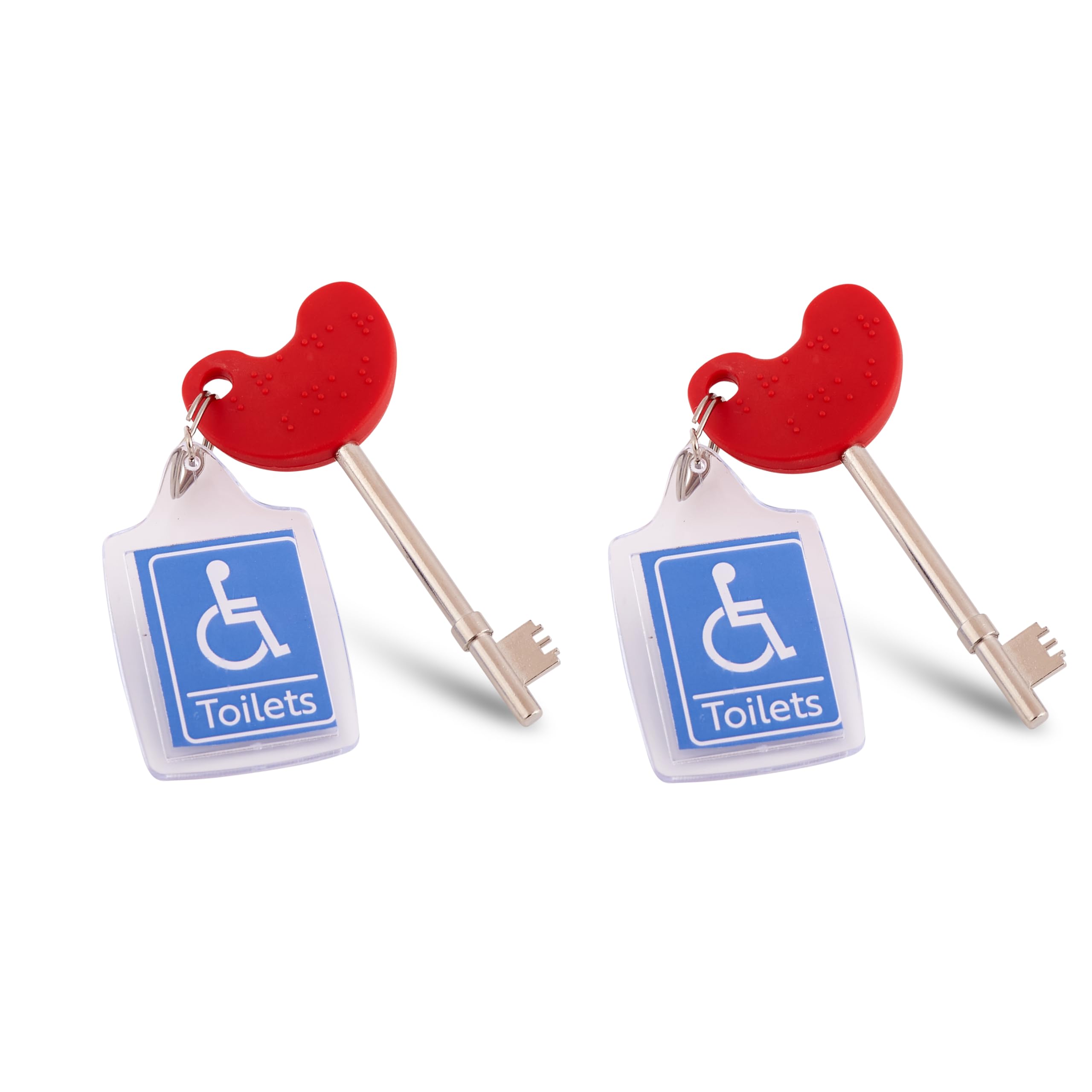 TruMed Red Radar Keys (2 Keys) for Disabled Toilet Access with Keyrings | Easy Turn Braille Bathroom Door Openers | for UK NKS Radar Lock Accessible Toilets