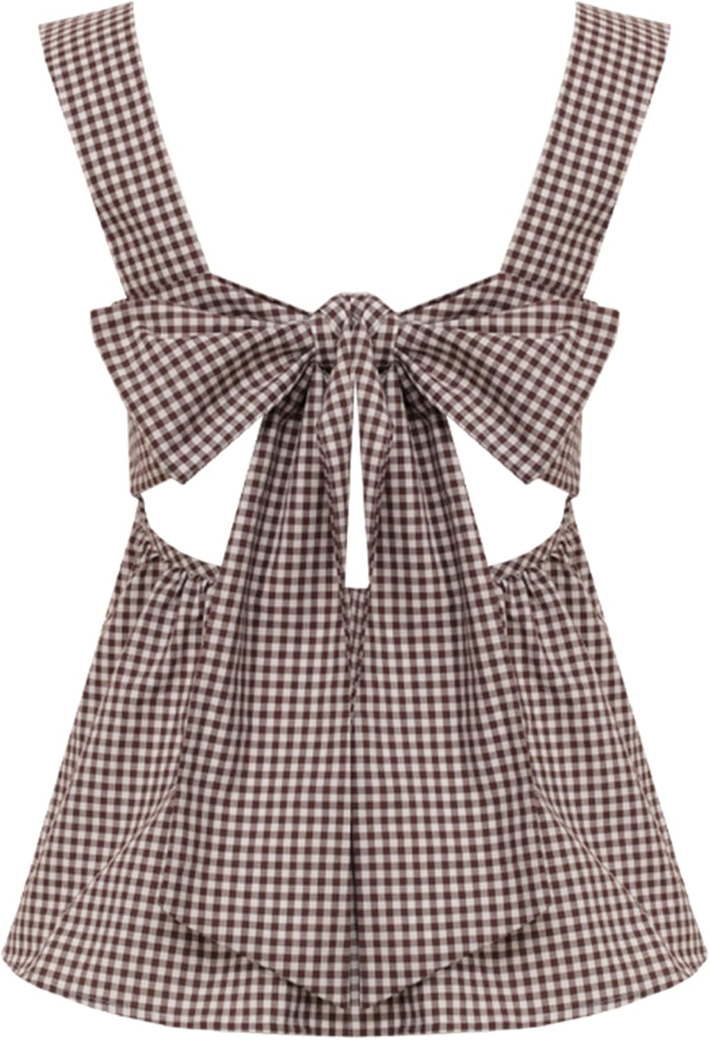 Amiblvowa Women Gingham Peplum Tank Square Neck Babydoll Tops Y2K Cute Bow Tie Back Sleeveless Vest Shirt Going Out Top - Image 7