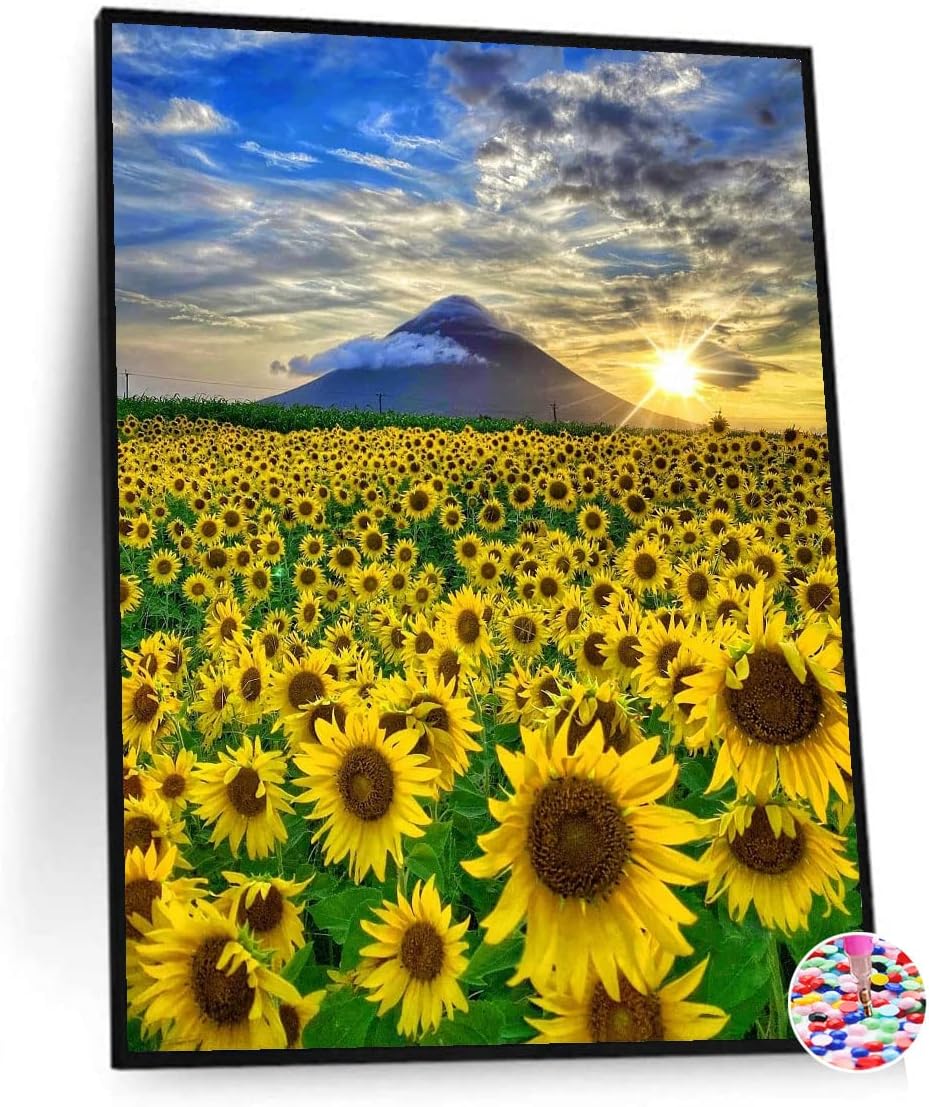 ダイヤモンドアート ひまわり 風景 ダイヤモンド塗装キット ダイヤモンドペインティング 刺しゅうキット 全面貼り付けタイプ ビーズアート 手作り絵画 手芸キット クロスステッチキット ハンドメイド Diy 家の壁の装飾 40x30cm ひまわりの花畑