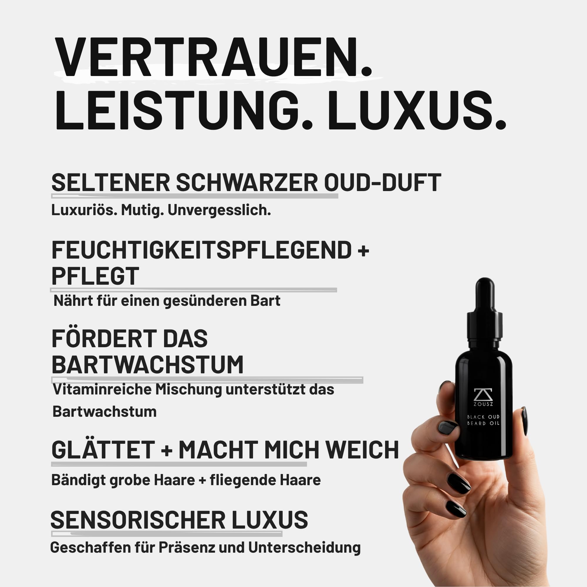 ZOUSZ Bartöl Für Herren, Black Oud Bartöl, 30ml | Mit Natürlichem Avocado-, Argan- & Macadamiaöl Für Einen Weichen, Gepflegten Und Voller Wirkenden Bart