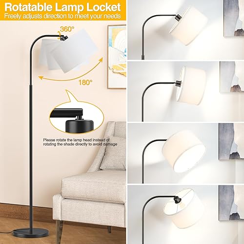 Miniatura 9 de Lámparas de pie de arco para sala de estar con 3 temperaturas de color, lámpara de pie moderna luz de lectura con bombilla de 9 W incluida, lámpara