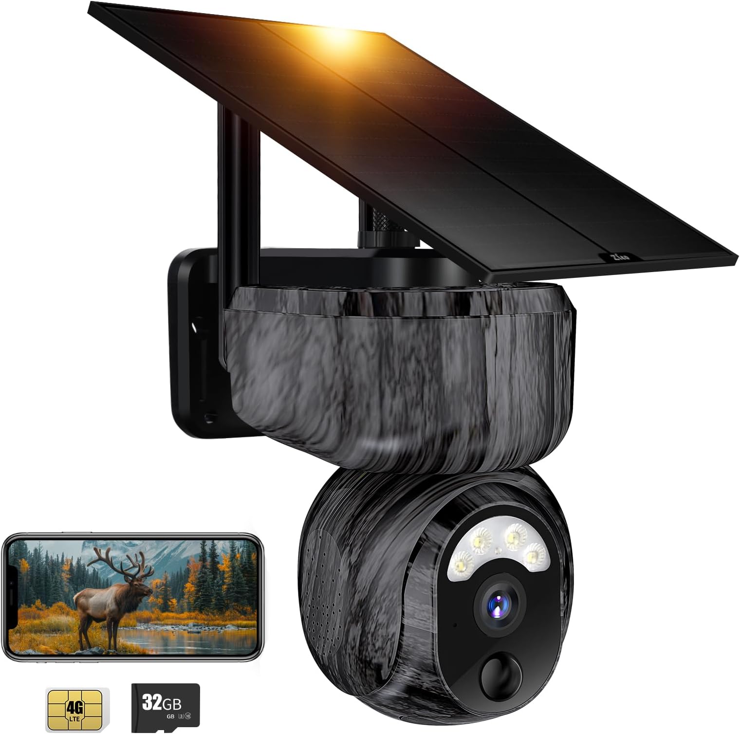 Zleo Cellular Game Camera, Solar Trail Cameras with Live Feed to Phone, 4G LTE Data Plan Required, 0.4S Motion Trigger, 360 View, Low Glow Night Vision, HD Video, Critter Cam for Backyard Waterproof