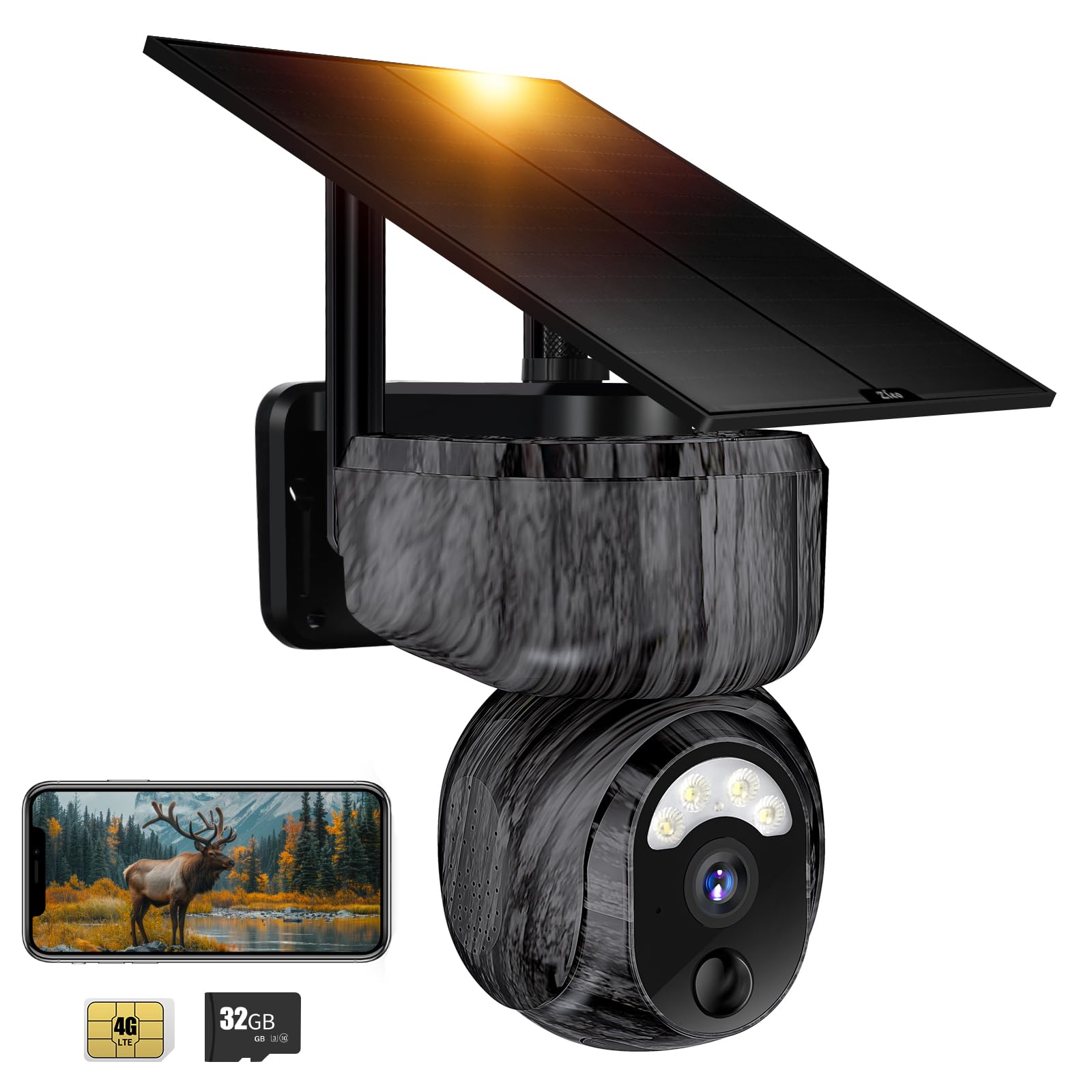 Zleo Cellular Game Camera, Solar Trail Cameras with Live Feed to Phone, 4G LTE Data Plan Required, 0.4S Motion Trigger, 360 View, Low Glow Night Vision, HD Video, Critter Cam for Backyard Waterproof