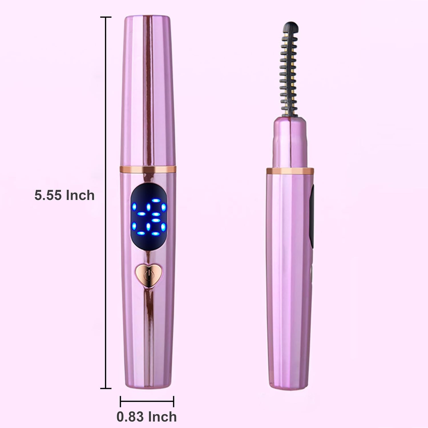 Cordless Electric Heated Makeup Eyelash Curler,Travel Portable Eye Lash Curler with Comb and Pen Brush, Pure Copper Fast Heating Head Lash Lift,On The Go 24 Hour Long Lasting Eyelash Curler,Rose Pink