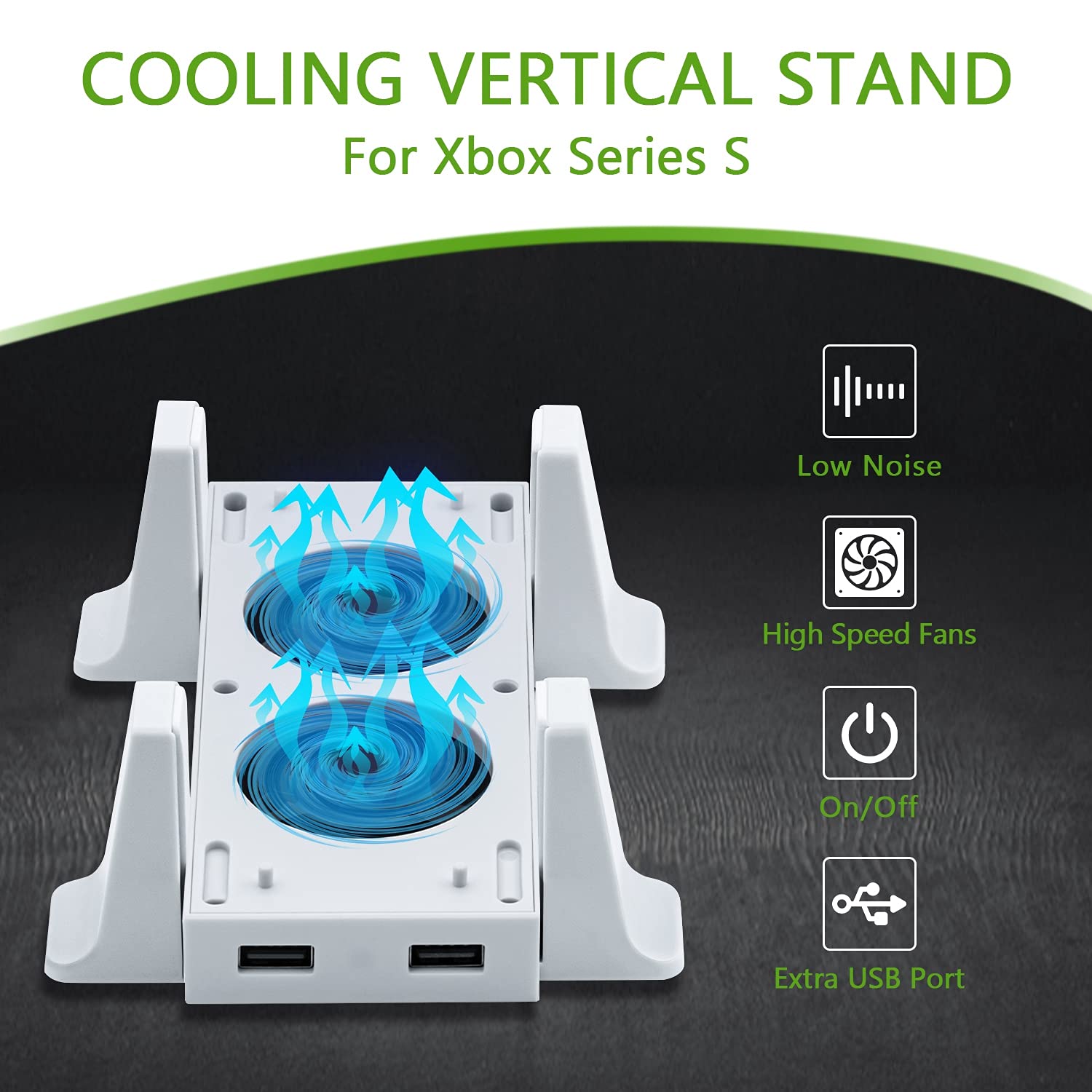 Mcbazel Vertical Stand with Cooling Fan for Xbox Series S, Romovable Cooler System with Extra 2 USB Ports for Xbox Series S Console - White (NOT for Xbox Series X/Xbox One S) - Image 3
