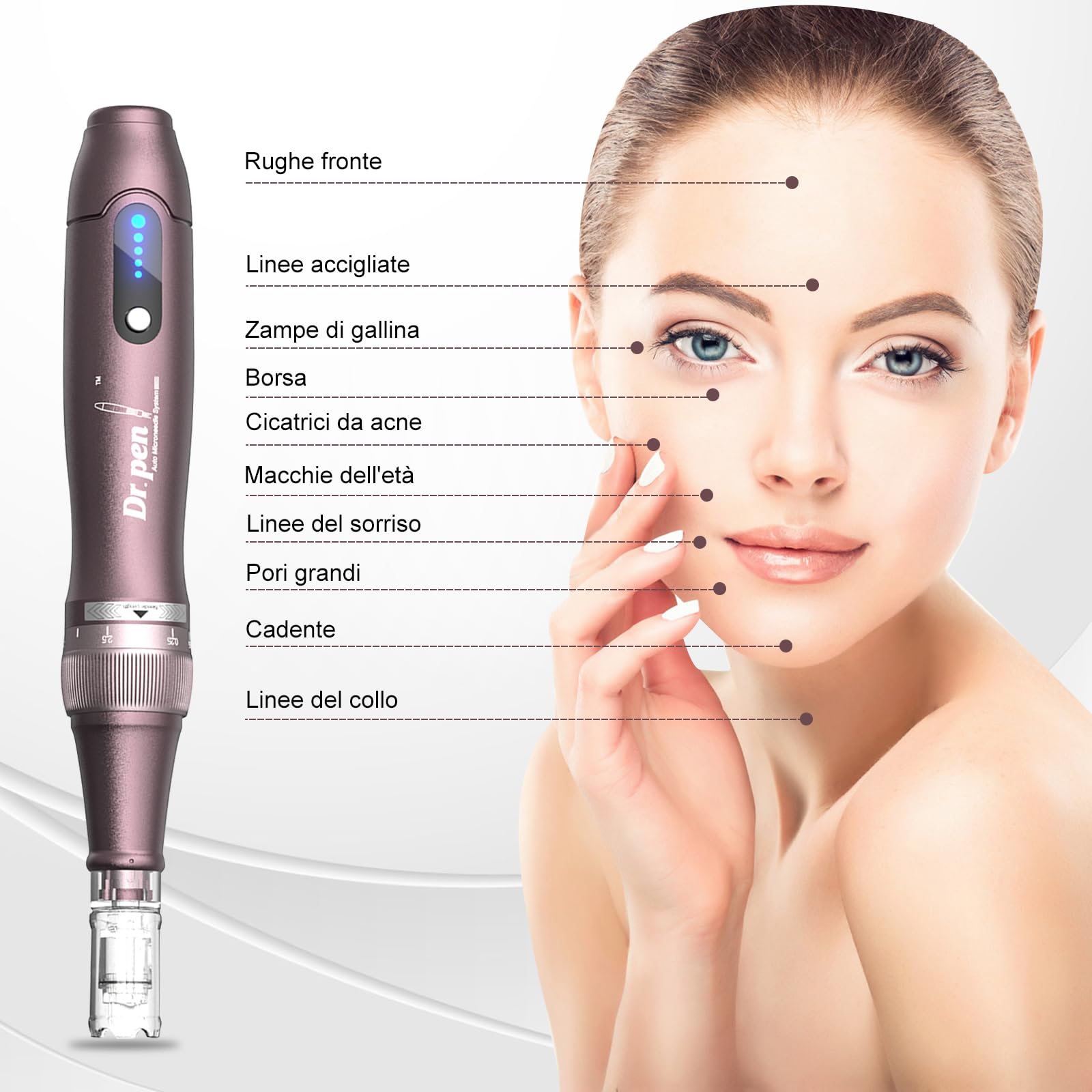 Dr. Pen Ultima A10 Microneedling Pen Senza Fili Originale, 6 Velocità e Profondità Regolabile(0-2,5 mm), per Viso Lifting e Rassodante e Corpo -Include 5 cartucce(12/24/36/42 Pins/Nano-R)