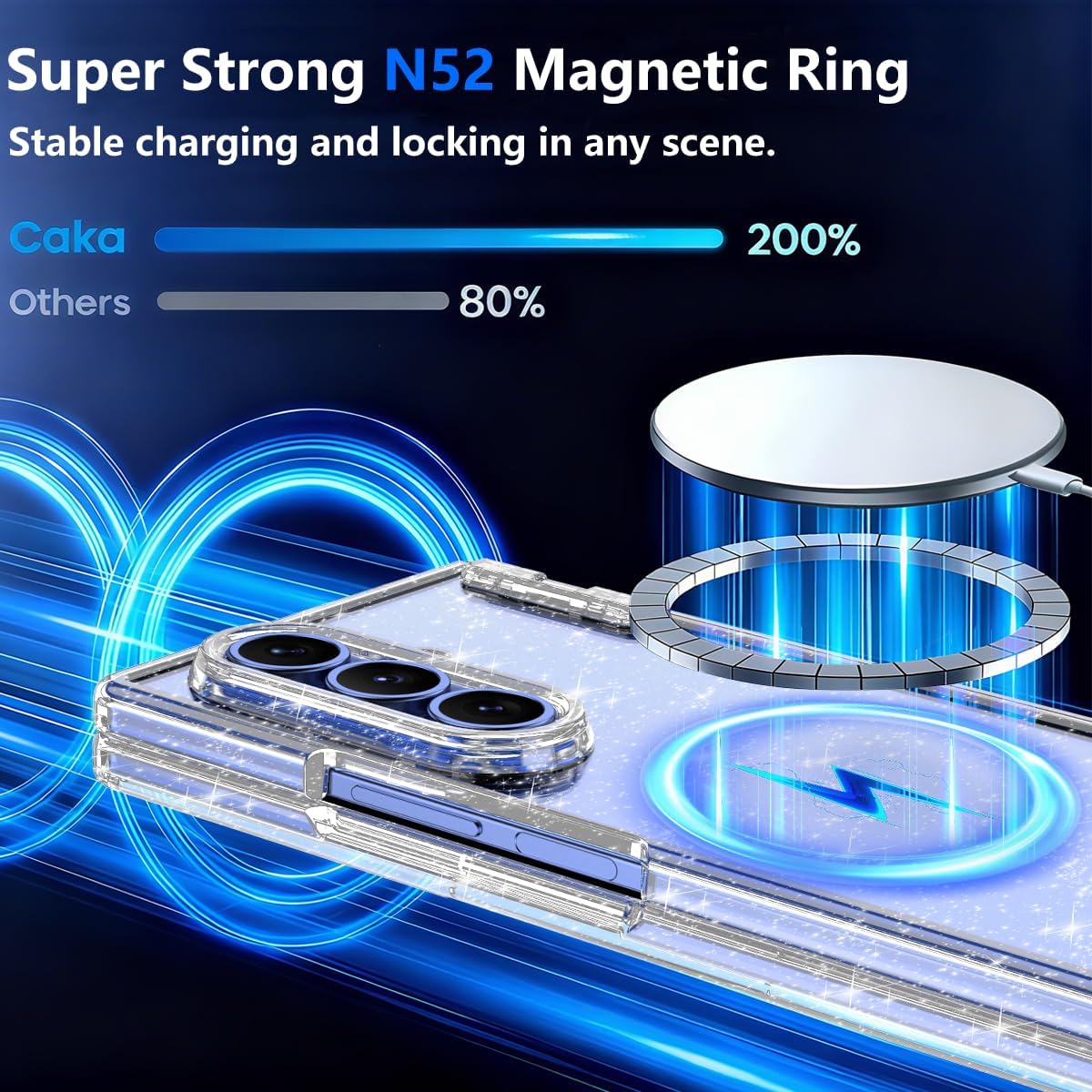 Meshine for Galaxy Z Fold 7 Case Magnetic,[Compatible with MagSafe][Hinge Protection][Built-in Screen Protector],Shockproof Women Girls Hard Case for Samsung Galaxy Z Fold 7(2025),Glitter Clear - Image 5