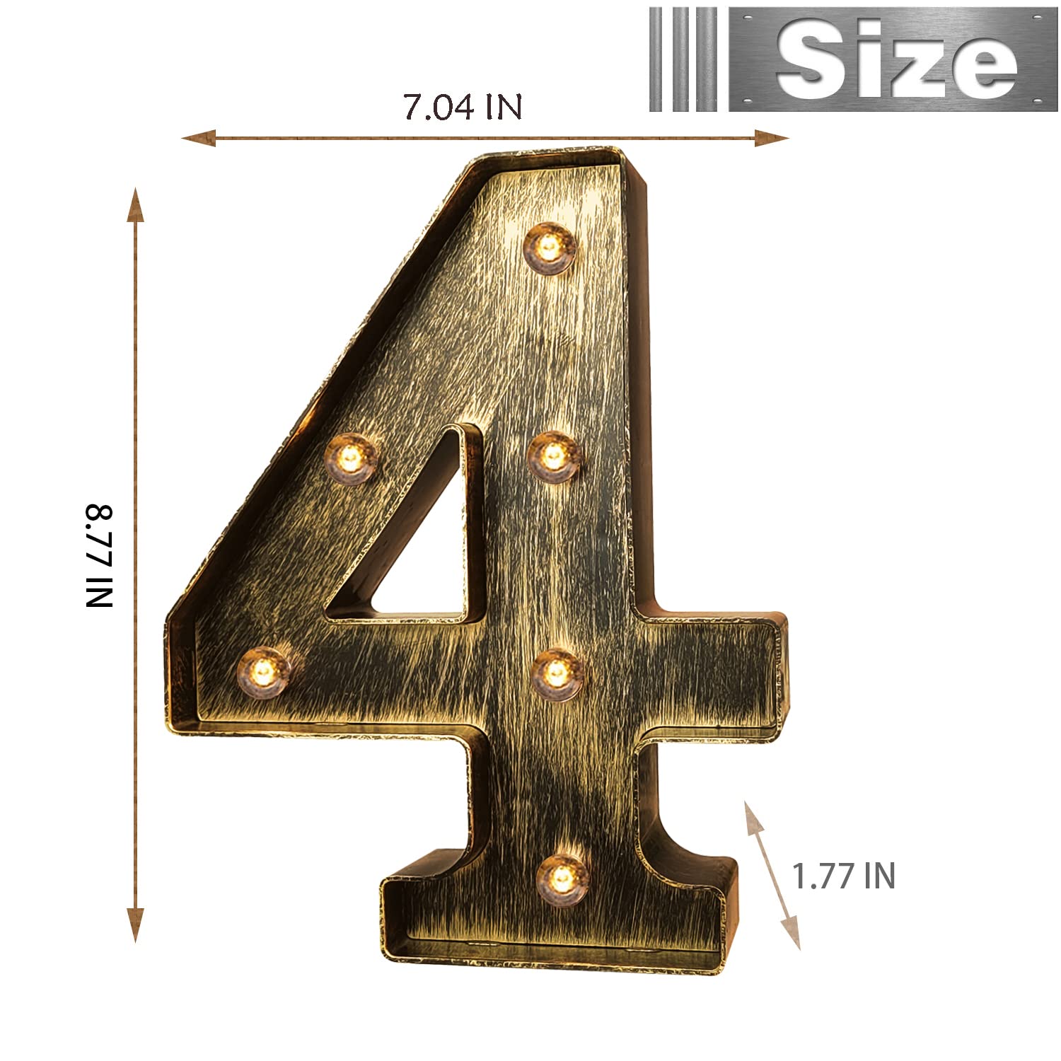 Golden Black Led Marquee Letter - Industrial, Vintage Style Number Sign for Cafe-(4)