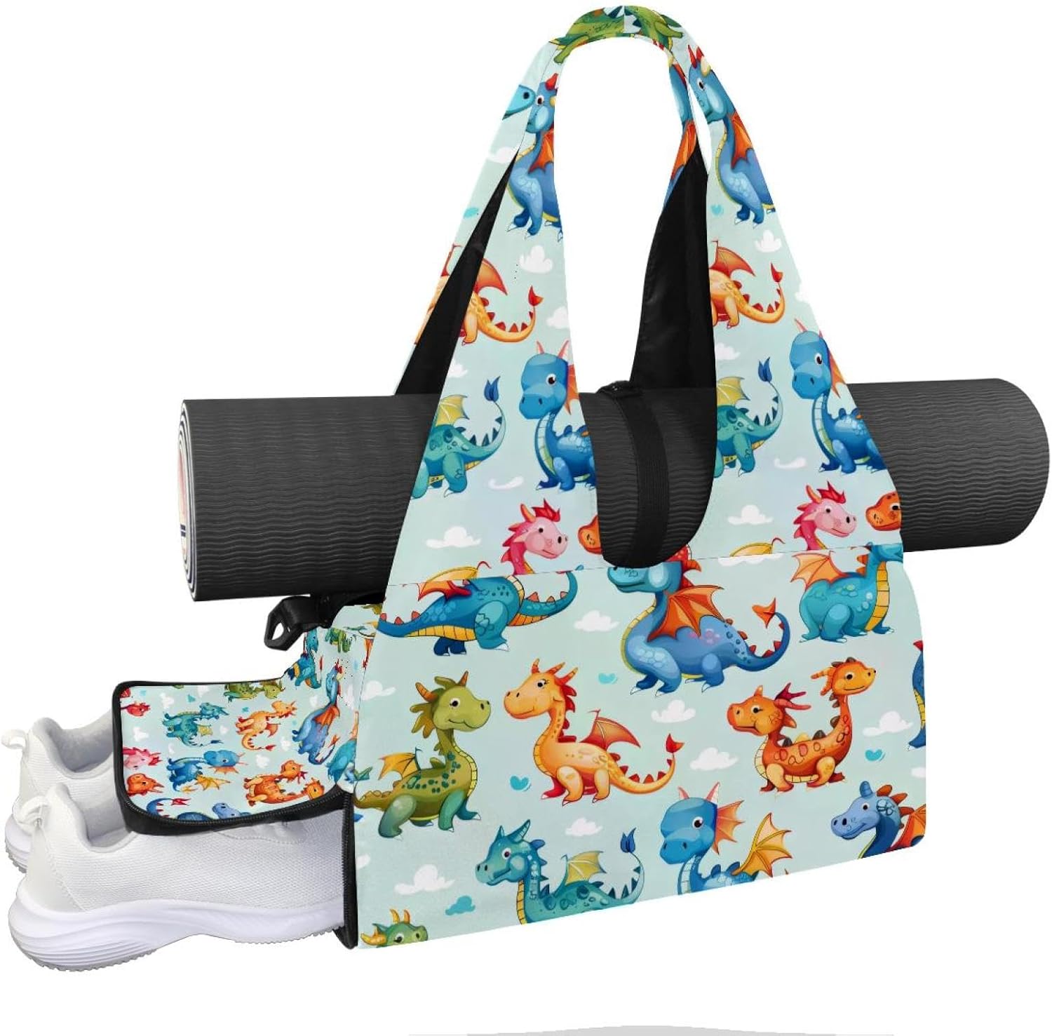 Gym Bag for Women, Dragon Yoga Mat Bag with Shoe Compartment, Sport Yoga Gym Bag with Yoga Strap, Carryall Yoga Tote Bag