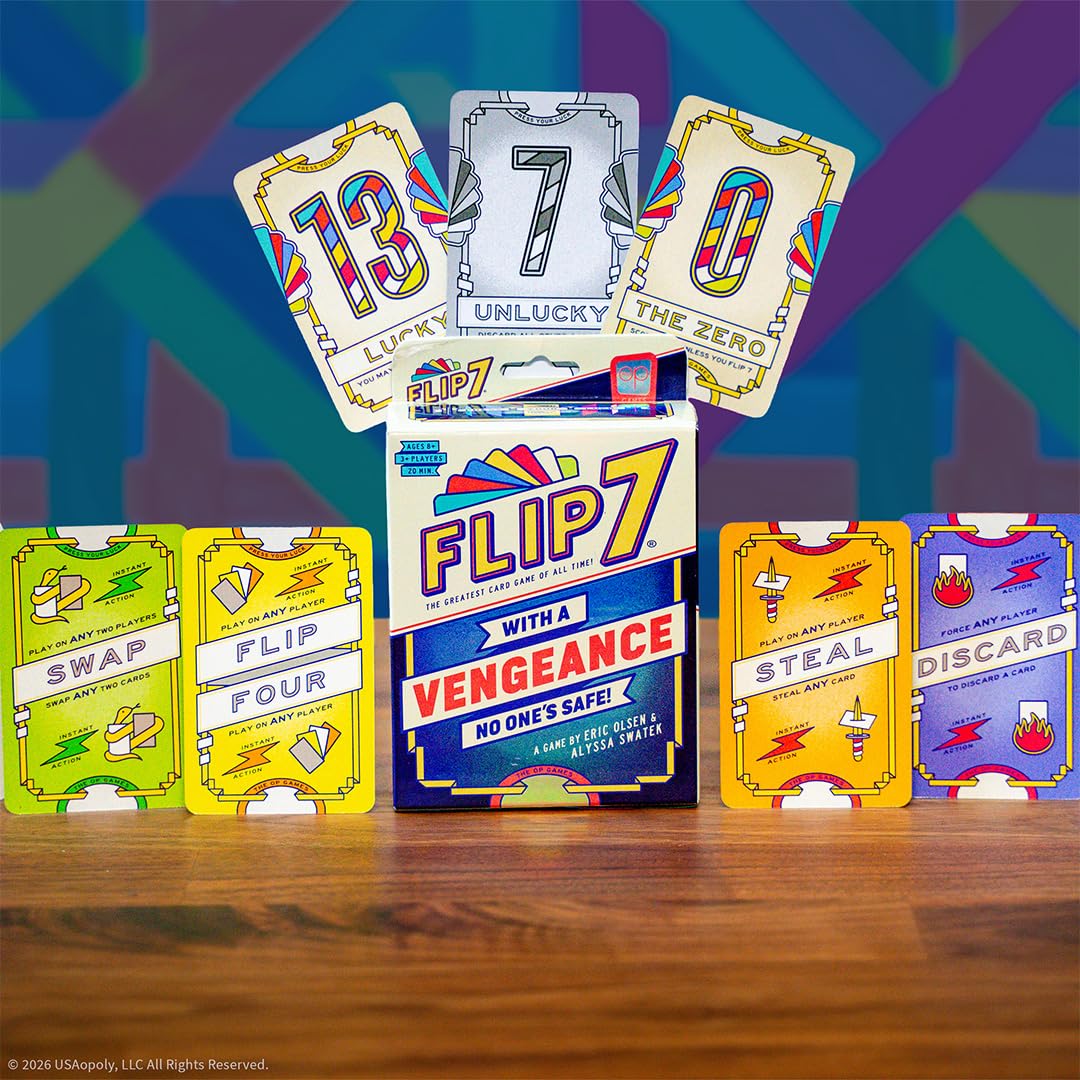 Flip 7: With a Vengeance Gra Karciana | Samodzielna Gra Press Your Luck | Karty Akcji Take-That | Szybka Gra Rodzinna i Imprezowa od 8 Lat