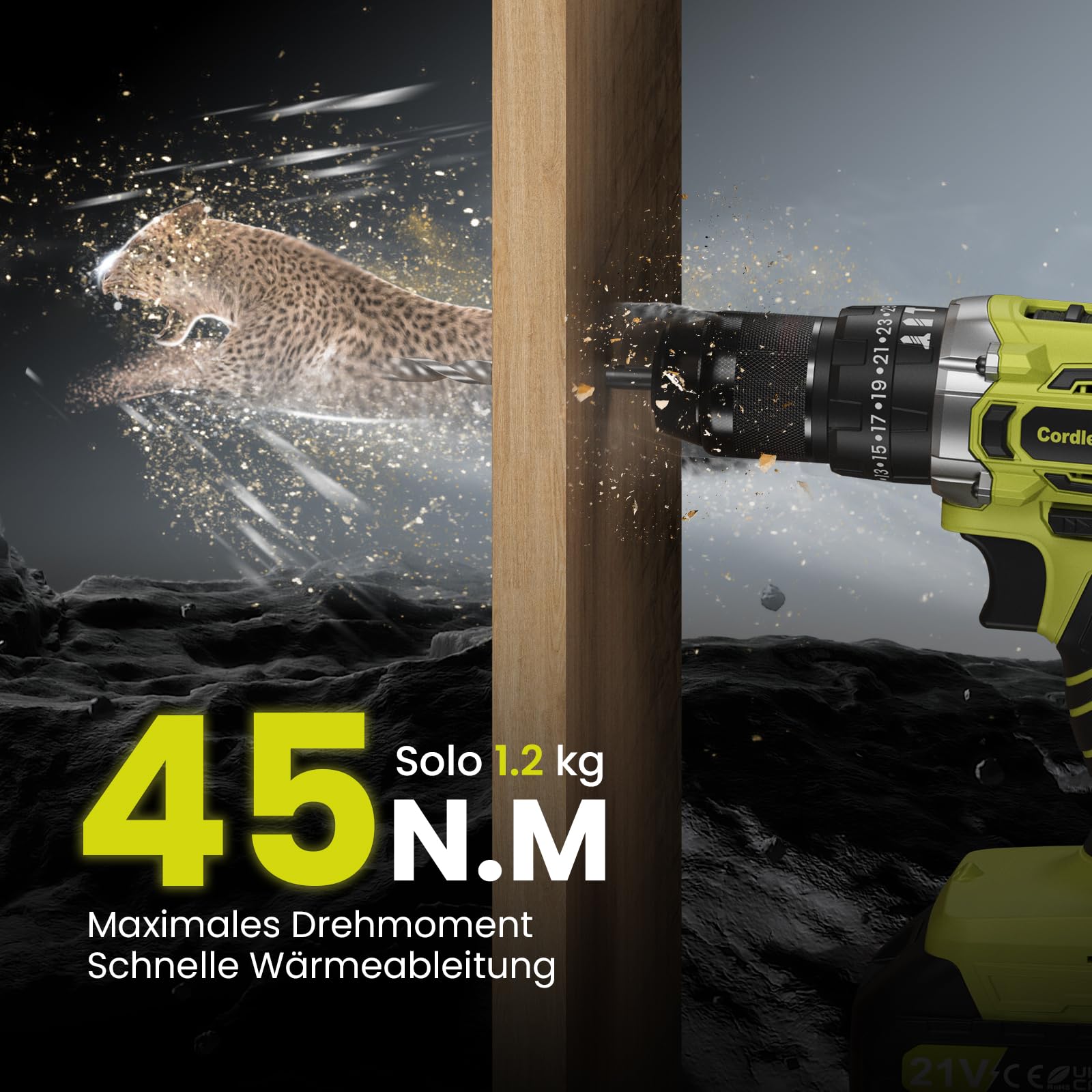 21V Akku Bohrmaschine, Akkubohrer mit 2 Akkus 2Ah, kompatibel mit Makita 18V Akku & Ladegerät, 45Nm Akkuschrauber, Akku Schlagbohrschrauber Set, 2 Gang, 25+3 Stufen, 10mm, LED, 29tlg Zubehör & Koffer