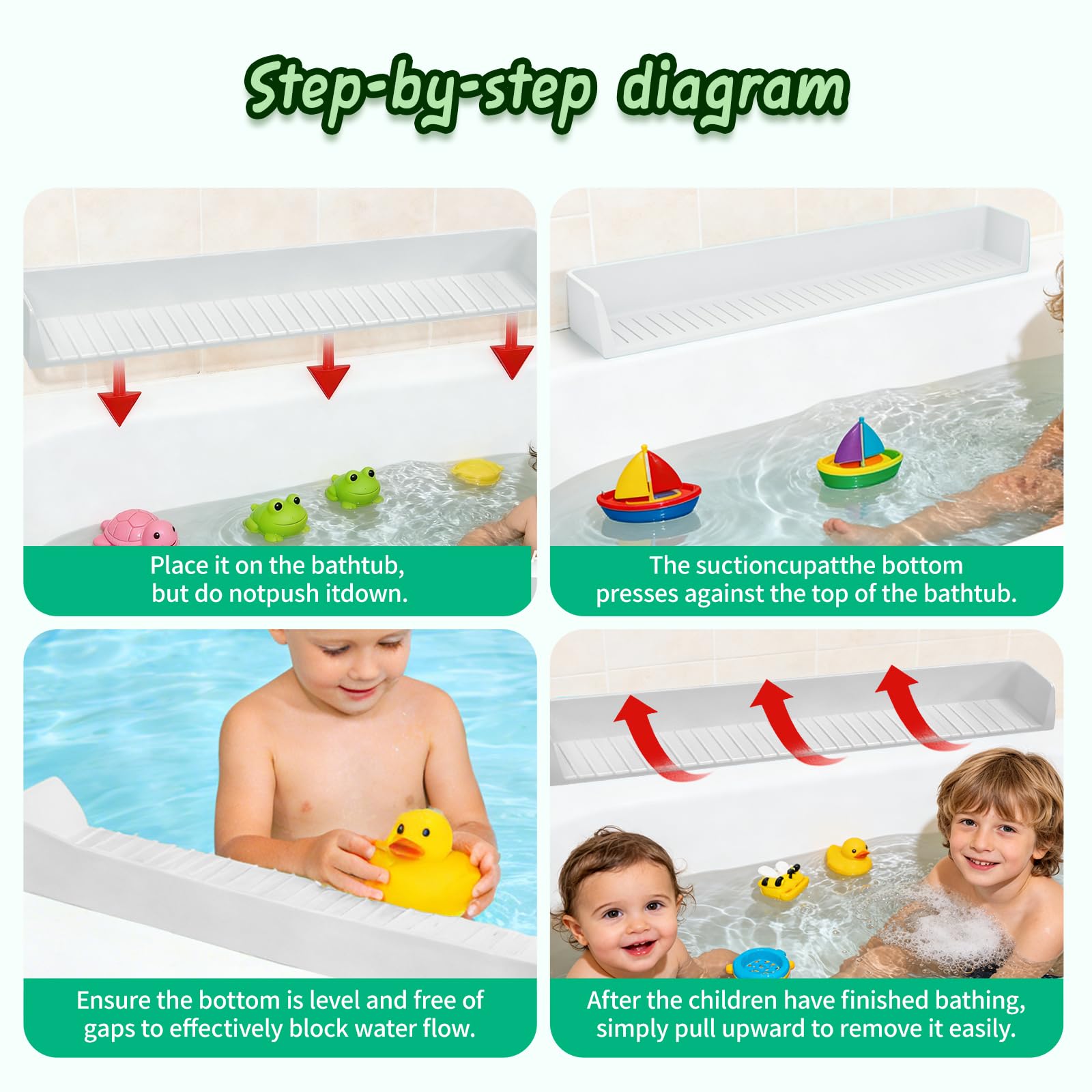 Protector contra salpicaduras para bañera para niños, protector de salpicaduras de silicona con 11 ventosas, estante de juego para bañera para niños y soporte de juguetes, evita derrames de agua en el