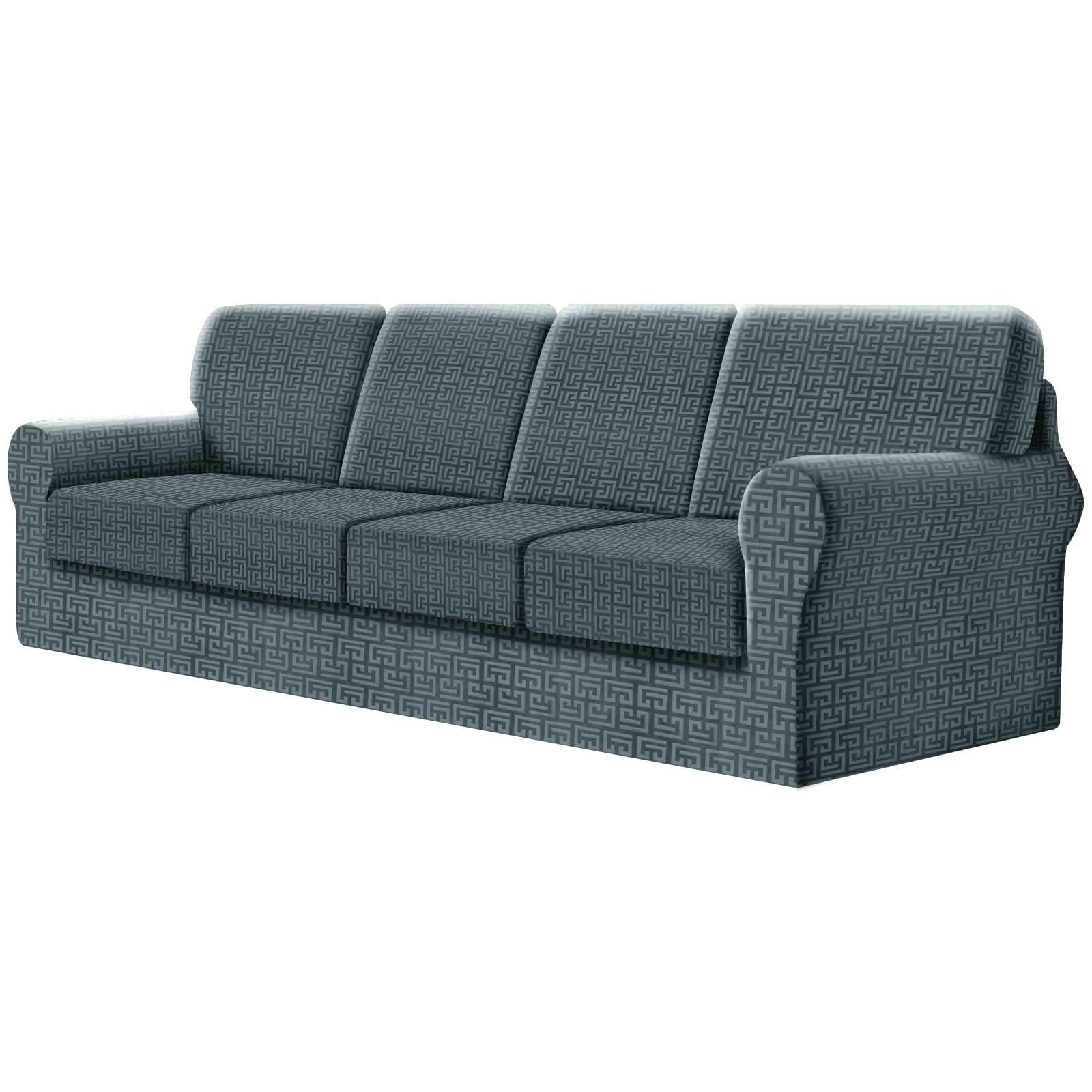 SYLC Fitted Sofa Cover 4 Seater, 9 Piece Sofa Slipcover With 4 Seat Cushion Covers And 4 Backrest Covers, Settee Covers Stretch Velvet Anaglyph(Grey Blue,X-Large Sofa - 9 PCS)