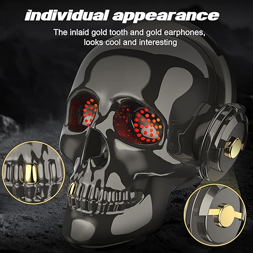 Miniatura 5 de Altavoz Bluetooth con diseño de calavera y esqueleto único, inalámbrico, portátil, con luces de ojos, decoración de Halloween (gris)