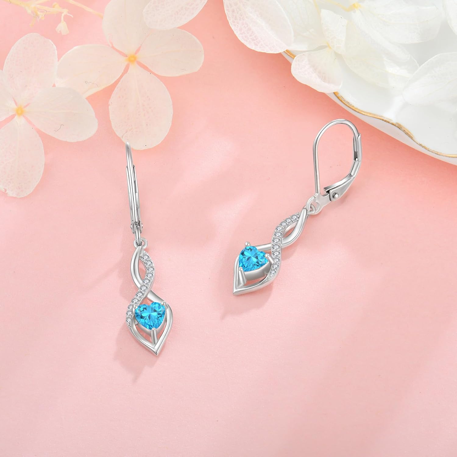 Leverback Earrings Women Infinity Dangle Drop Earrings 925 Sterling Silver Cubic Zirconia Heart Earrings Christmas Jewelry for Women Wife Her
