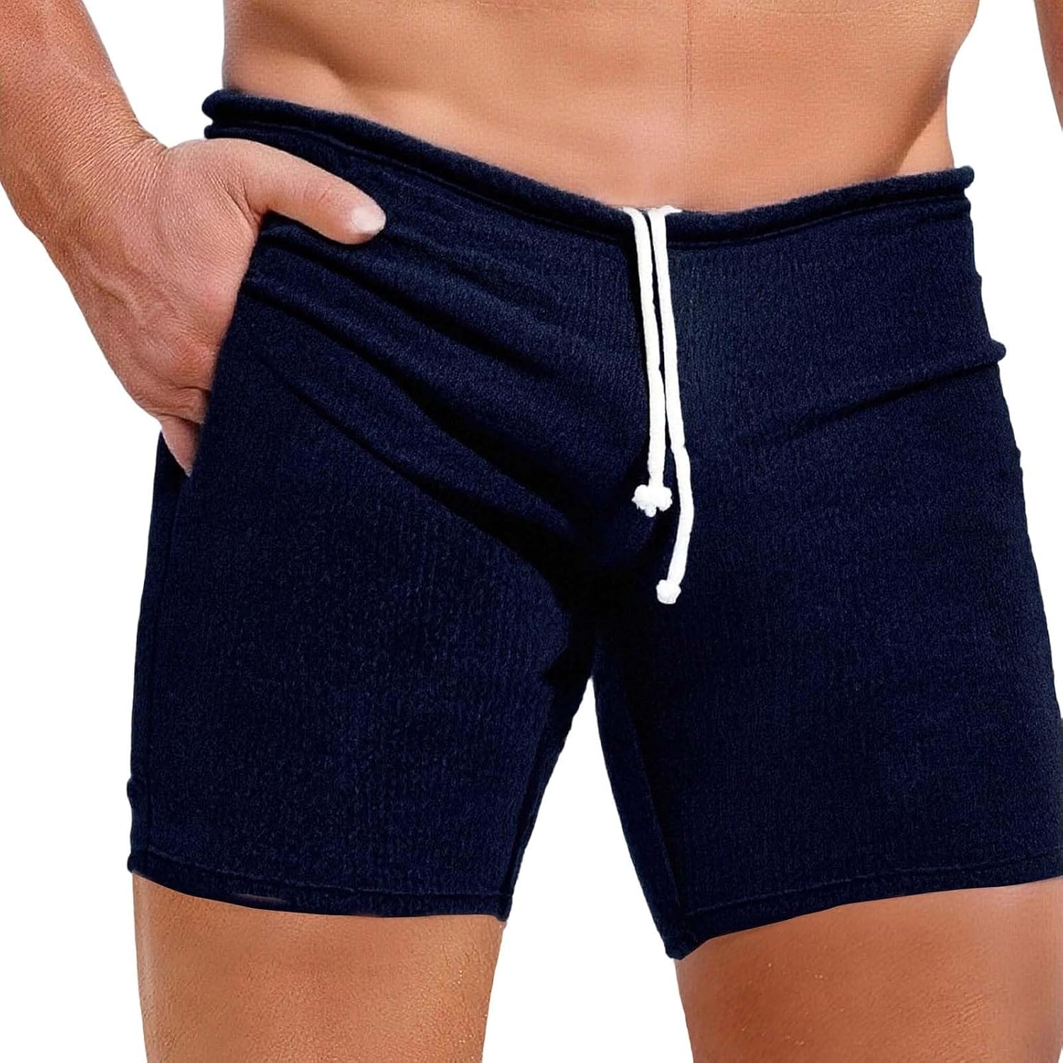 Men's Ribbed Athletic Shorts, Casual Summer Elastic Waist Outdoor Short Pant Running Workout Shorts with Pockets