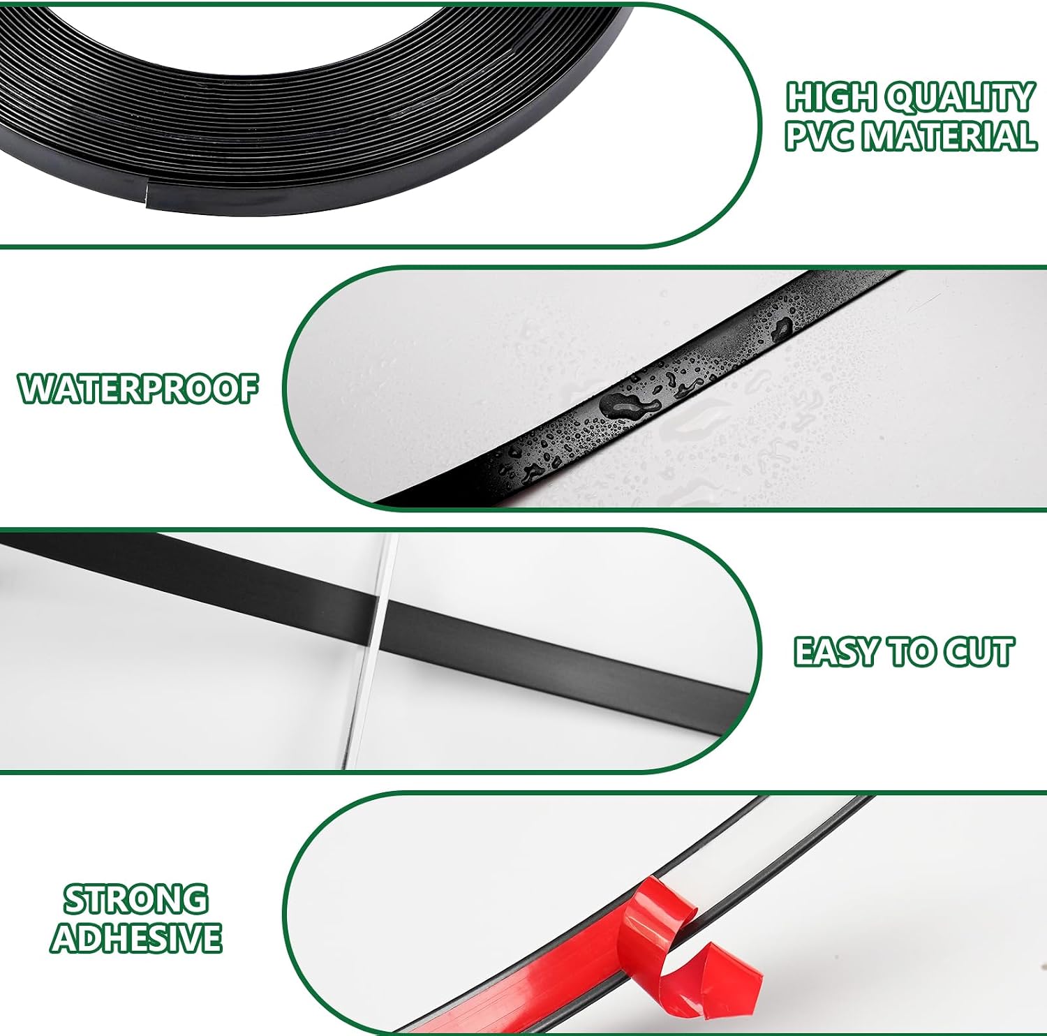 2/5 Inch x 20 Feet Peel and Stick Wall Trim, Paintable PVC Molding for Straight Edge, Backsplash, Door and Window Frame, Waterproof, Black
