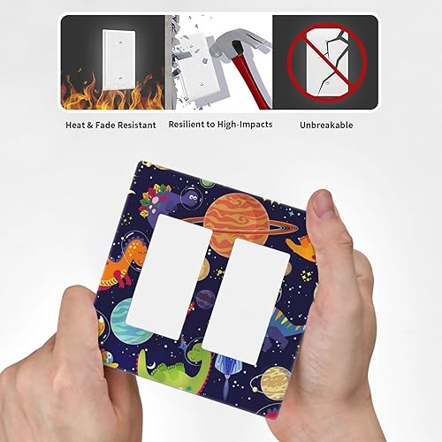 Vista 1010 de Placa de pared con interruptor de luz de doble interruptor de pared para niños, diseño de dinosaurio, galaxia, espacio exterior, planeta, nebulosa