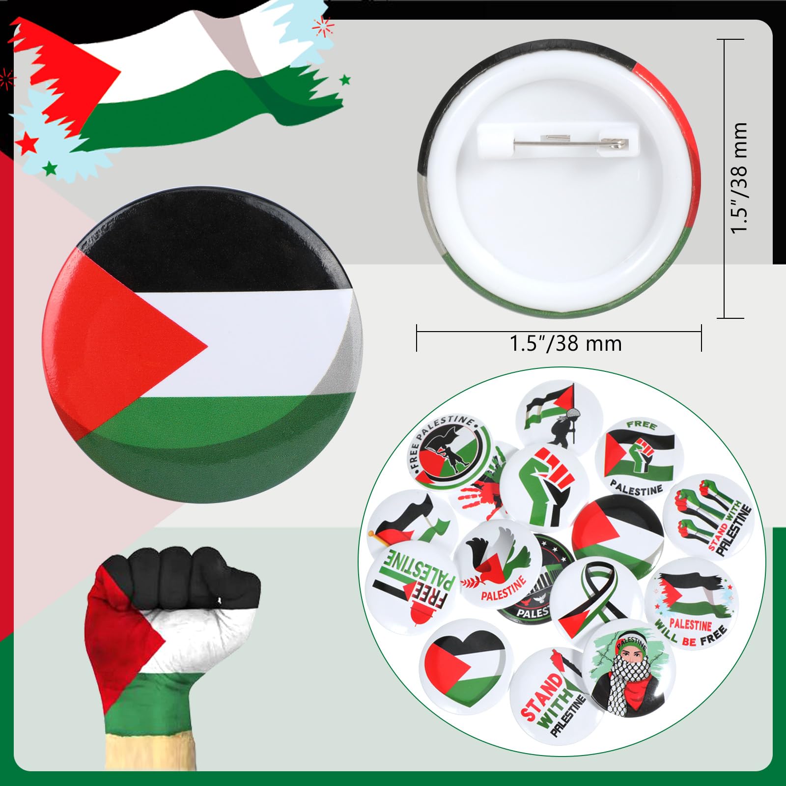 DPKOW 32 Pièces Broches Pins Drapeau Palestine - Badges Free Palestine - Bouton épingles Accessoires pour Vêtements et Sac à Dos