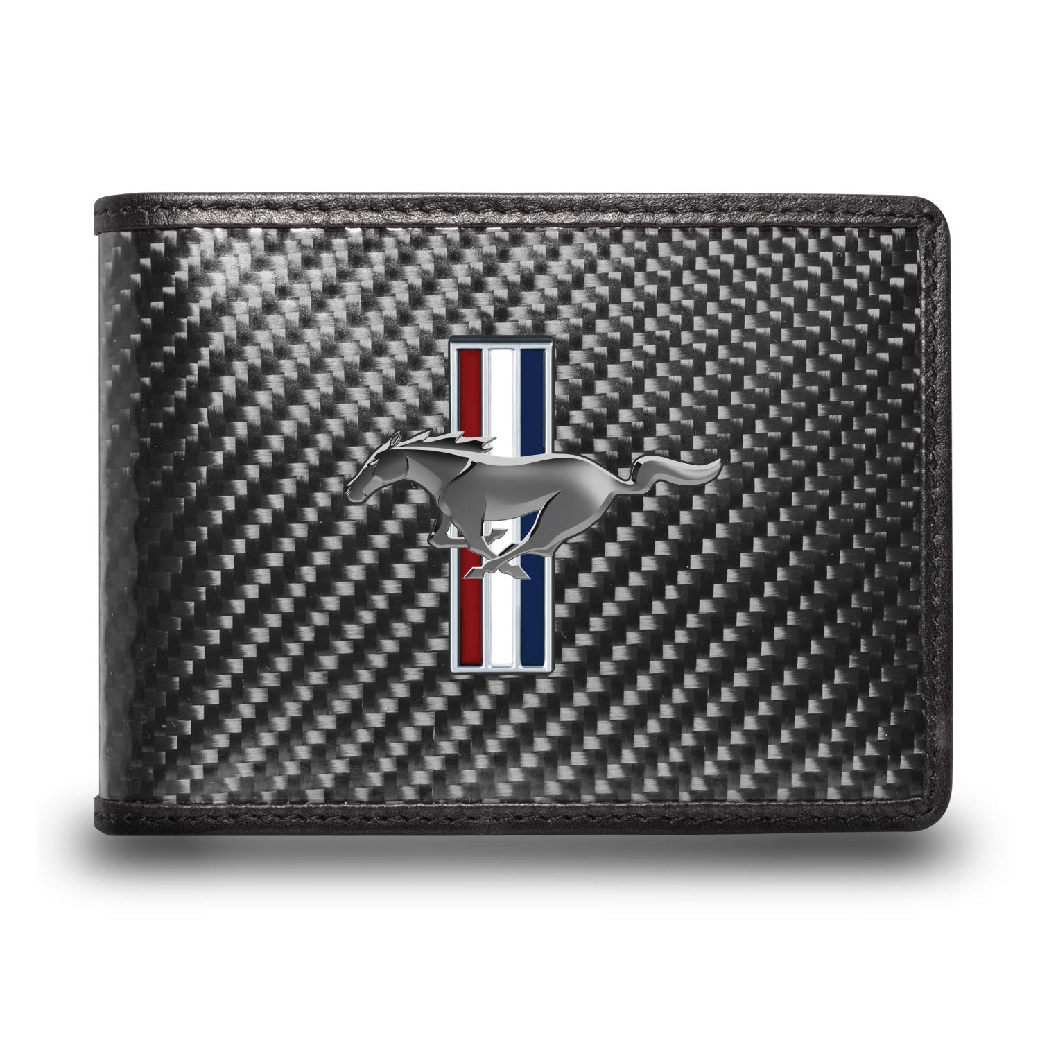 IPick Ford Mustang GT Carbon Fiber Wallet - RFID Blocking Bi-fold, Red/Black
