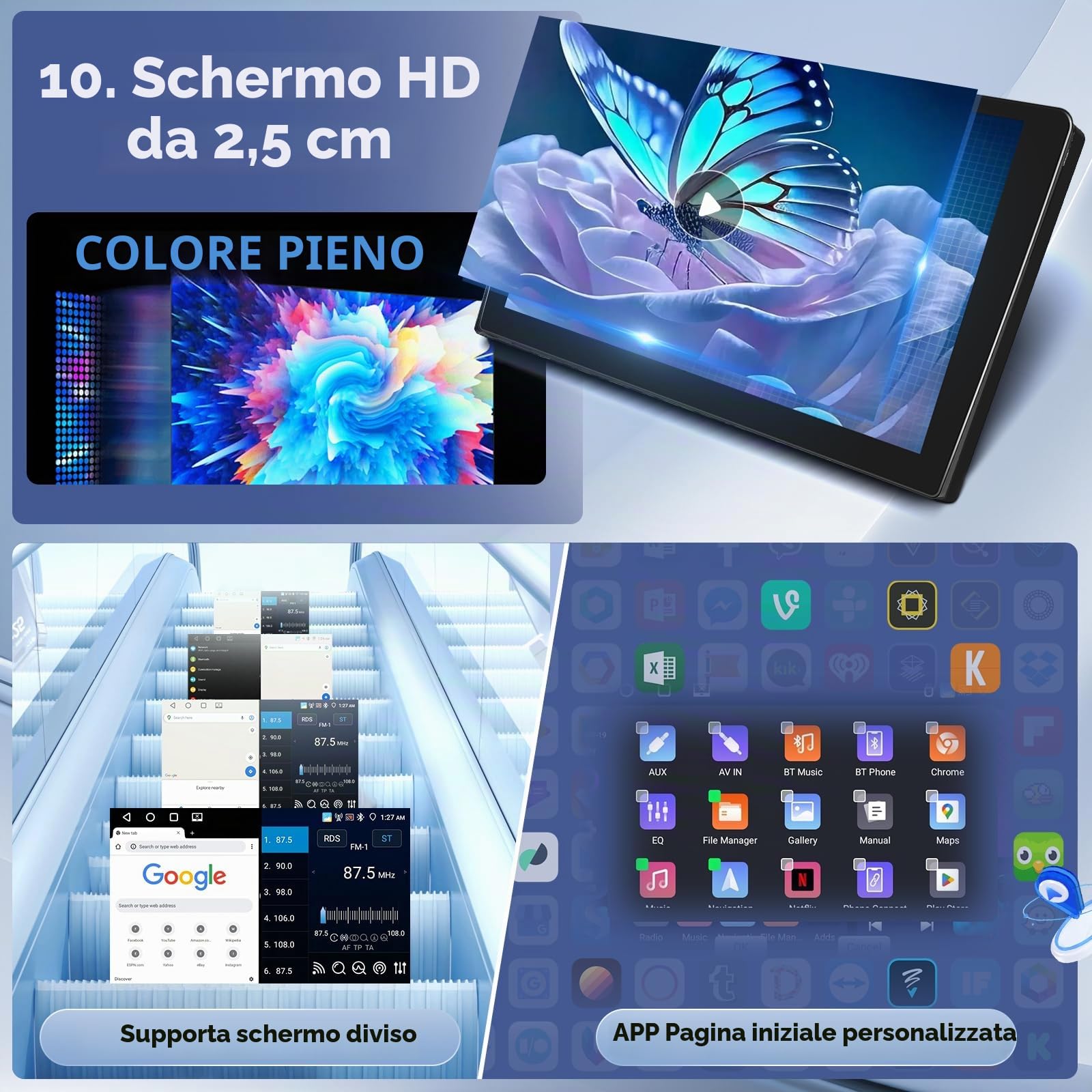 Hodozzy 4G+64G Android 2 Din 10,1 Pollici Touch Screen Autoradio con Navigazione GPS Bluetooth Radio Wireless Carplay Android Auto, Stereo 2 Din WiFi Mirror Link FM/RDS EQ/USB/SWC+ Telecamera