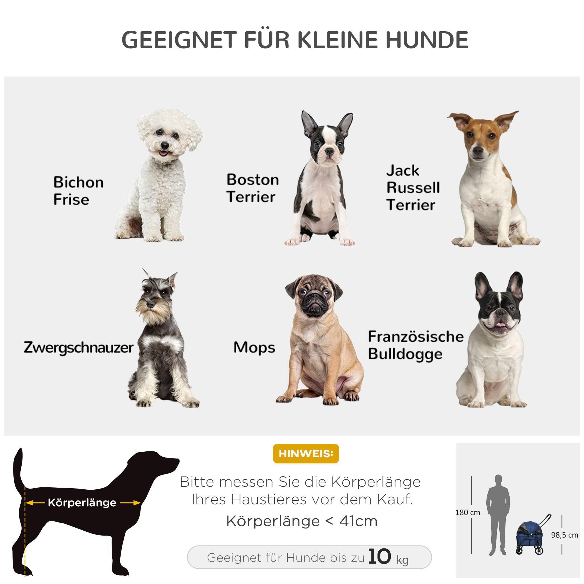 PawHut Hondenbuggy Hondenbuggy voor kleine honden en katten Huisdierwagen Dierenwagen Kattenbuggy Oxford Rood 76.5 x 52 x 95 cm