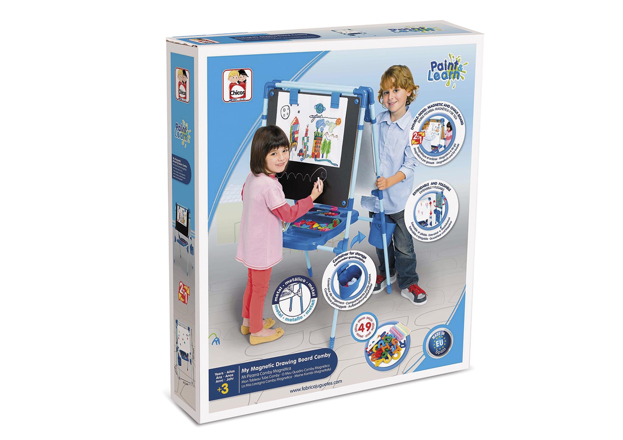 Chicos - Lavagna Per Bambini Con Cavalletto | Lavagna Magnetica 2 In 1 Reversibile | Giochi Educativi Scrittura | Include 49 accessori | Gioco per bambini dai 3 anni (52112)