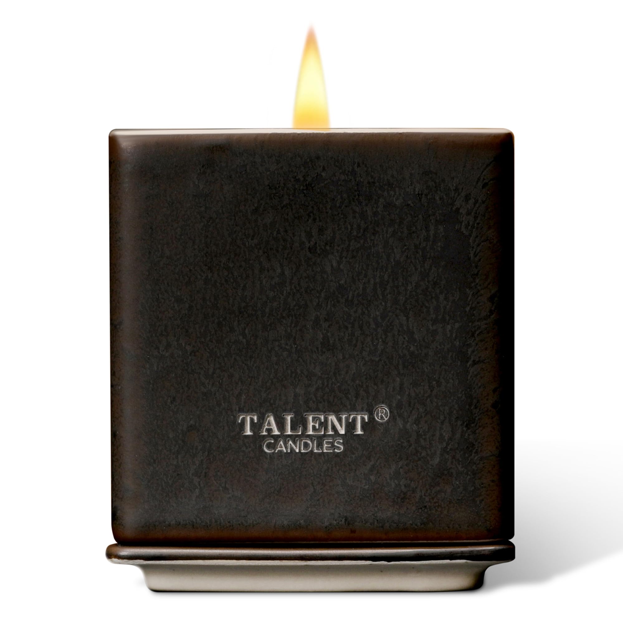 TALENT CANDLES Velas perfumadas Copa cuadrada de cerámica Largo tiempo de combustión Velas de cera de soja natural perfectas para regalos de cumpleaños masculinos y femeninos (Cuero oscuro y oud)