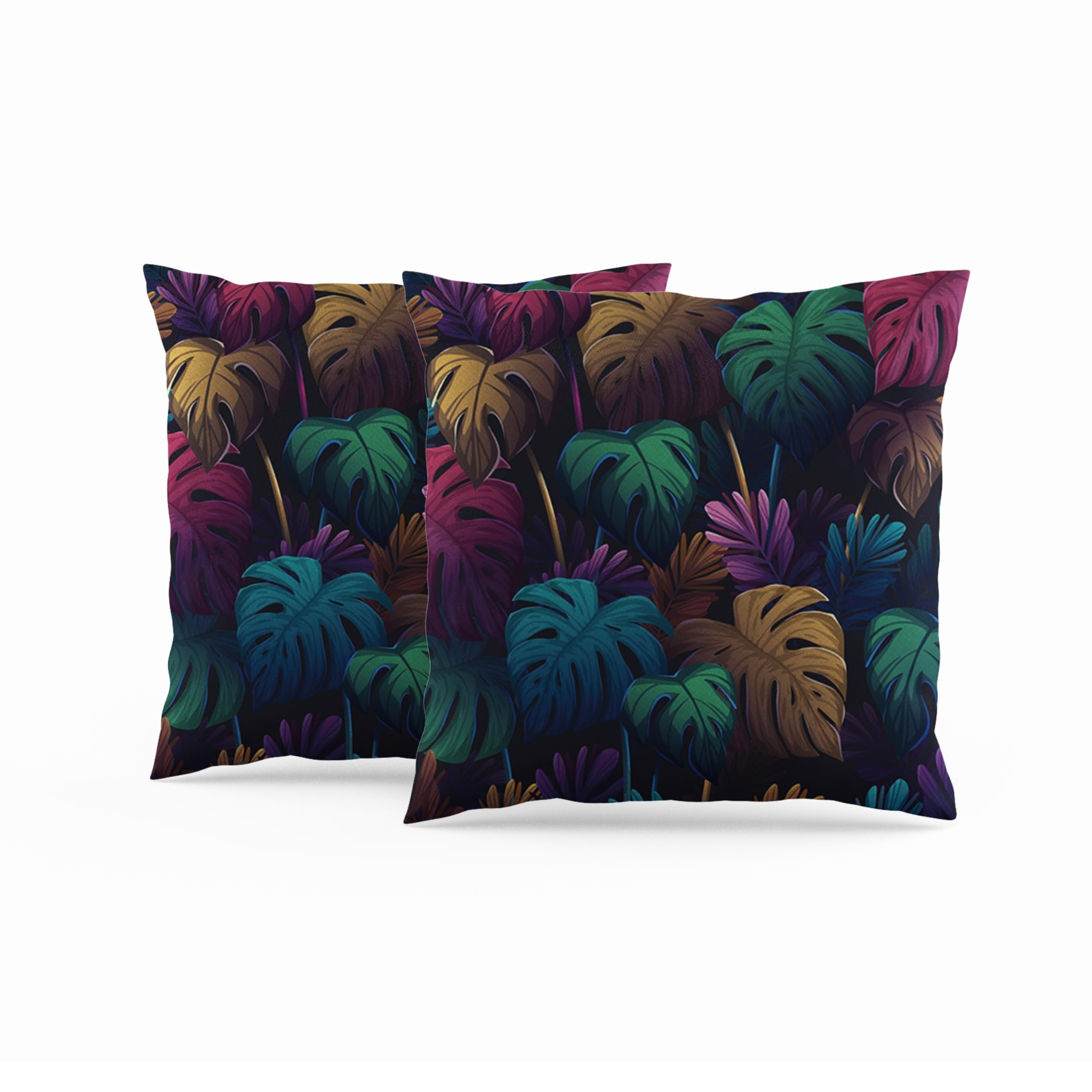 ggaimwf Set of 2 Cushion Covers Leaf Linen Look Throws Pillows Cases Hawaiian Tropical Palm Leaf Square Soft Light Cushions Decorative Pillowcases for Sofa Bedroom Living Room Home Decorations 40x40cm