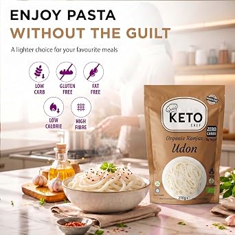 Keto Chef Shirataki Udon Noodles (Pack of 5 x 270g) – Odour Free, Low Calorie & Fat Free, High Fibre, Keto Friendly, Vegan & Gluten Free, Low Carb Konjac Noodles | Ready to Eat Instant Food