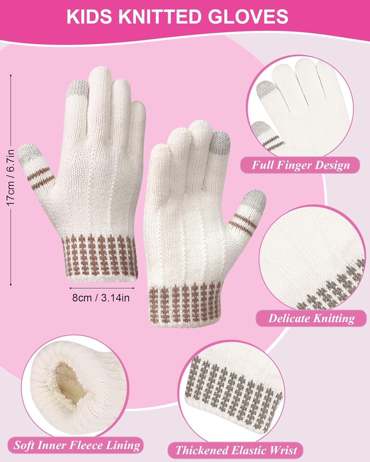 Kids Winter Hat Gloves Scarf Set, Girls Boys Toddler Winter Hat Beanie Pom Knitted Scarves Mittens Fleece Lined Age 5-12 - Image 4