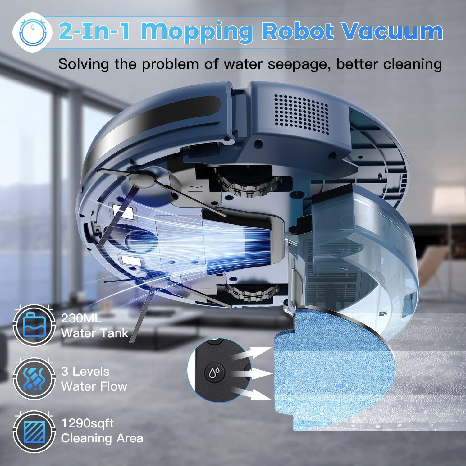 XIEBro Robot Vacuum and Mop Combo, 2 in 1 Mopping Robotic Vacuum Cleaner with 2000Pa Max Suction, WiFi/App/Alexa, Schedule Settings, Self-Charging, Slim, Tangle-Free, Ideal for Pet Hair and Carpet