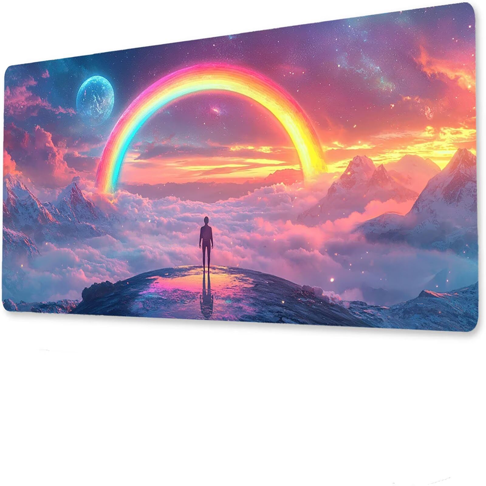 Podkładka pod mysz dla osób, podkładka pod mysz do gier XXL 1200 x 600 x 5 mm, podkładka na biurko dla graczy, bardzo duży zestaw stołów dla graczy, antypoślizgowa podstawa, tęczowa wodoodporna